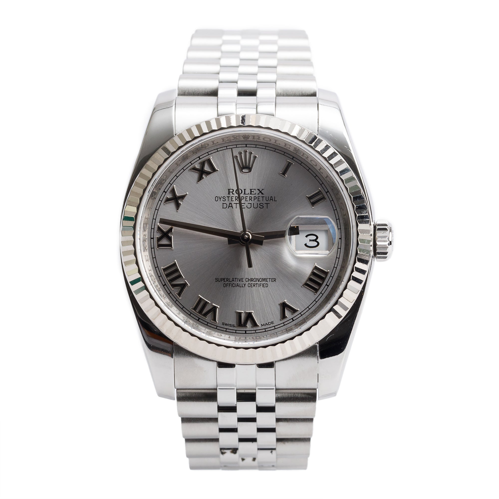 Rolex Stainless Steel Datejust 36 MM Silver Roman Dial Automatic Watch 116234 w/ Box & Papers