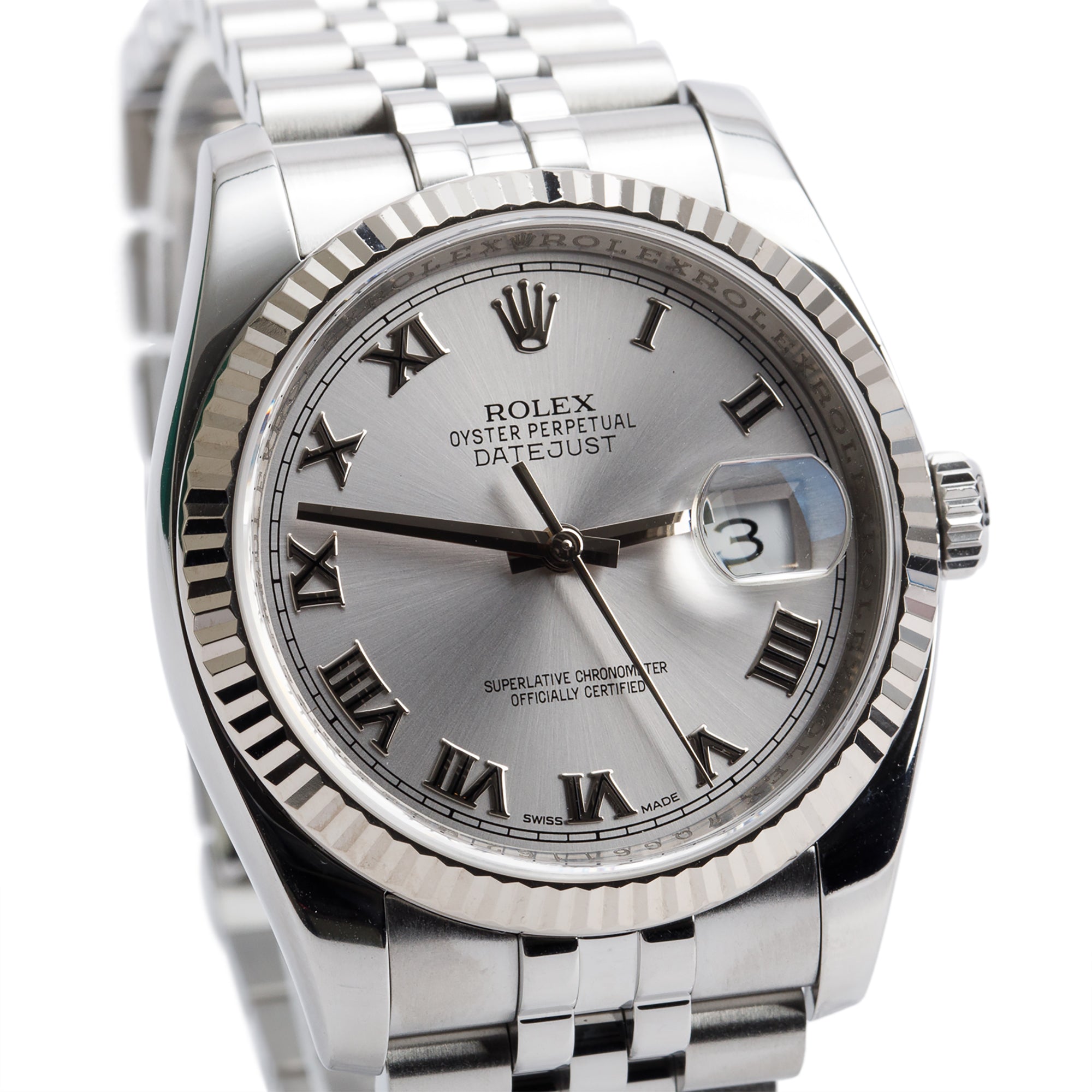 Rolex Stainless Steel Datejust 36 MM Silver Roman Dial Automatic Watch 116234 w/ Box & Papers