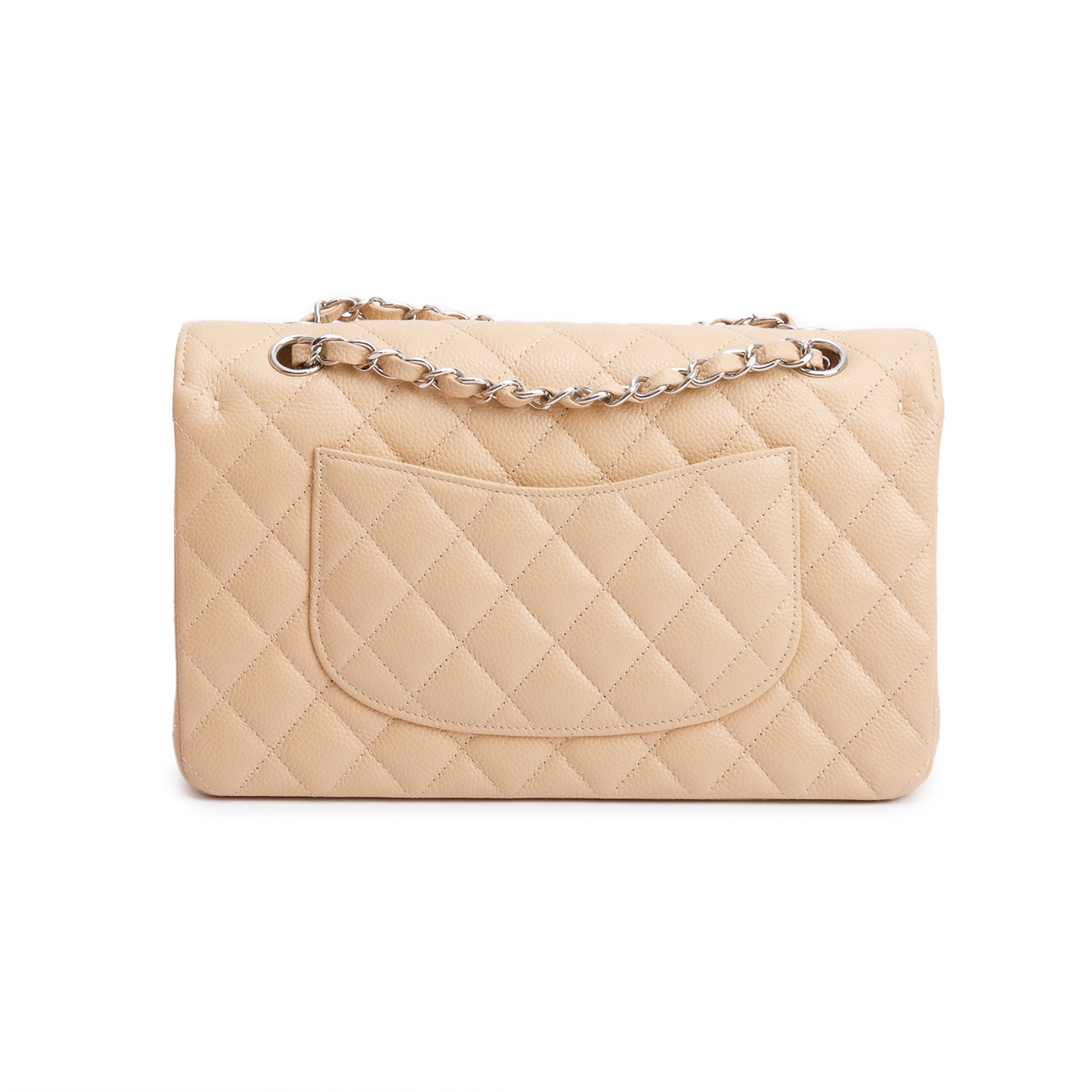 Chanel Beige Quilted Caviar Leather Classic Medium Double Flap Bag w/ Box & Authenticity Card