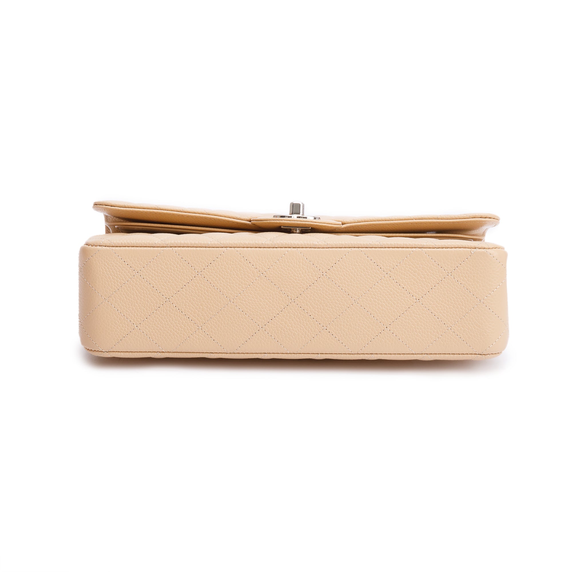 Chanel Beige Quilted Caviar Leather Classic Medium Double Flap Bag w/ Box & Authenticity Card