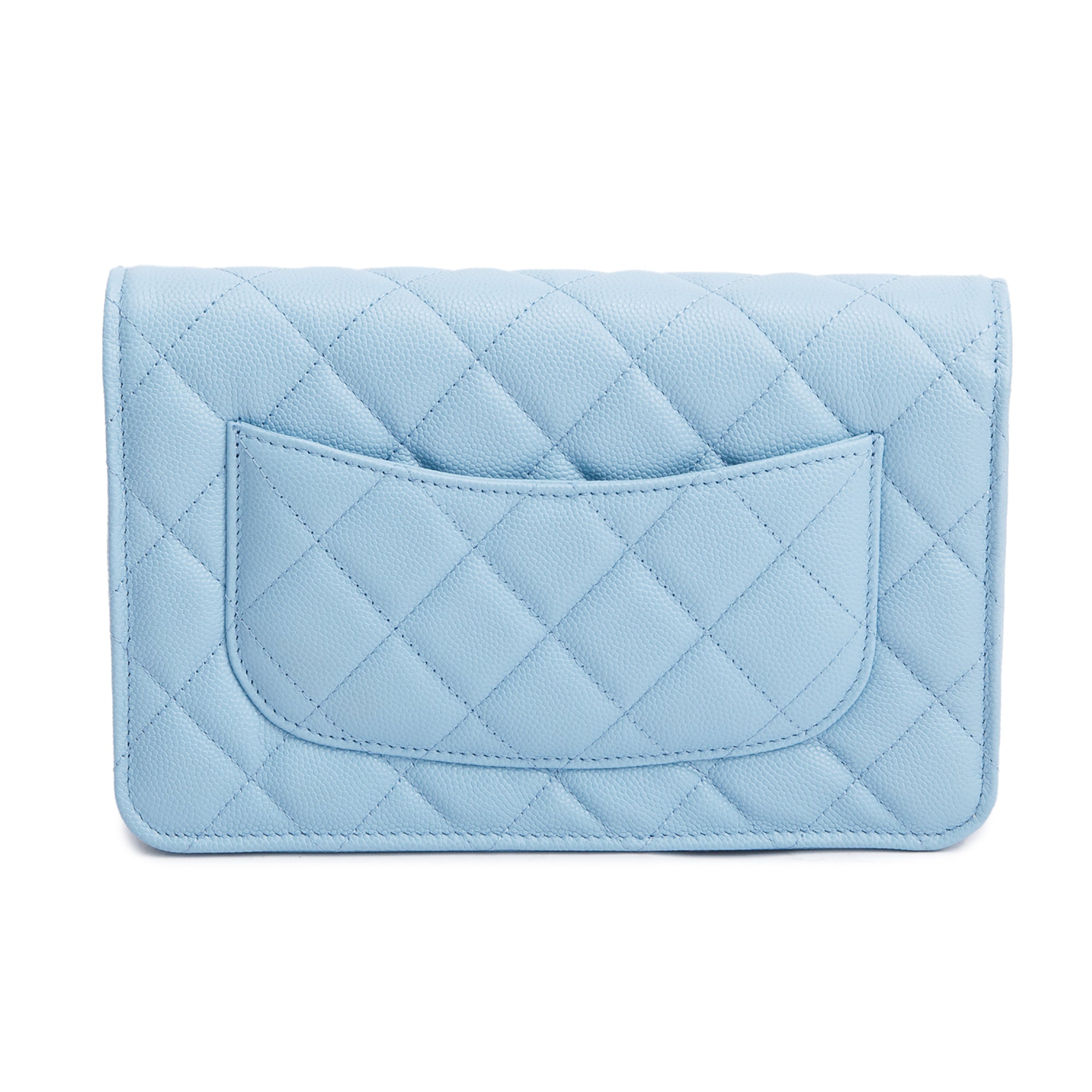 Chanel Turquoise Quilted Caviar Leather Classic Wallet on Chain w/ Box