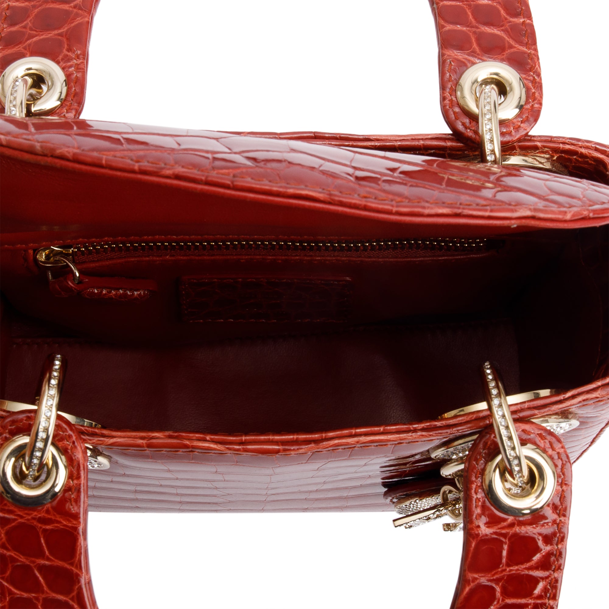 Christian Dior Red Crocodile Crystal Embellished Mini Lady Dior Bag w/ Strap, Box, Receipt & Authenticity Card