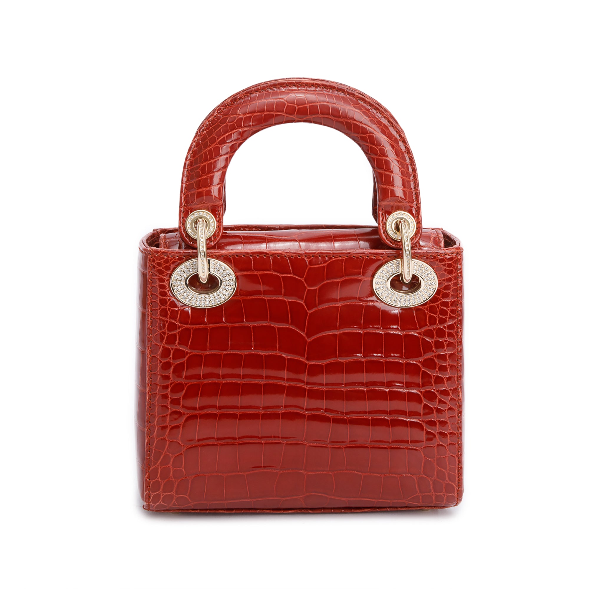 Christian Dior Red Crocodile Crystal Embellished Mini Lady Dior Bag w/ Strap, Box, Receipt & Authenticity Card
