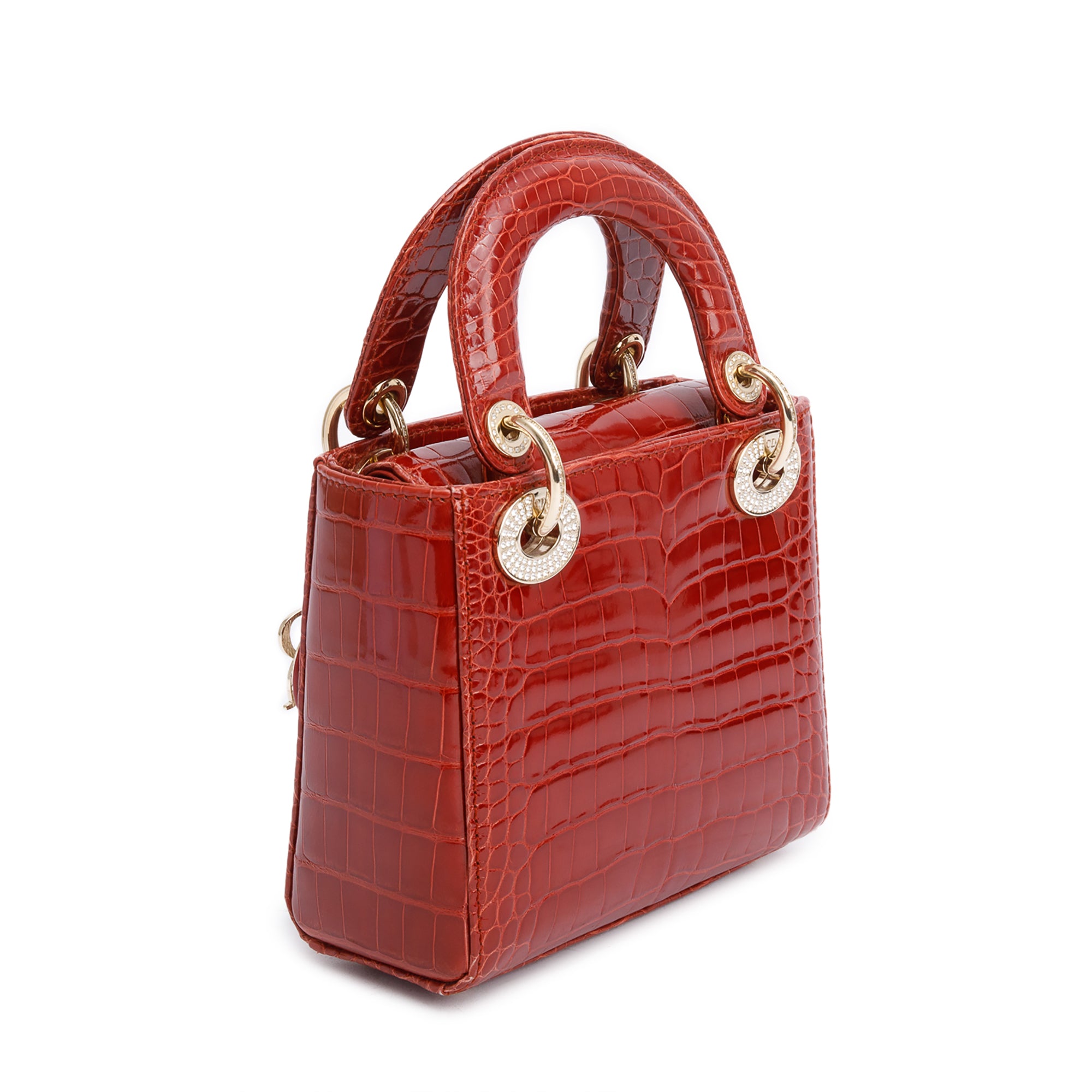 Christian Dior Red Crocodile Crystal Embellished Mini Lady Dior Bag w/ Strap, Box, Receipt & Authenticity Card