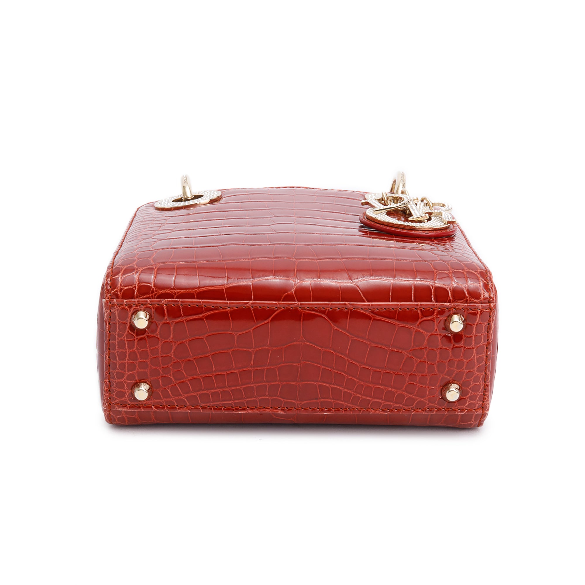 Christian Dior Red Crocodile Crystal Embellished Mini Lady Dior Bag w/ Strap, Box, Receipt & Authenticity Card