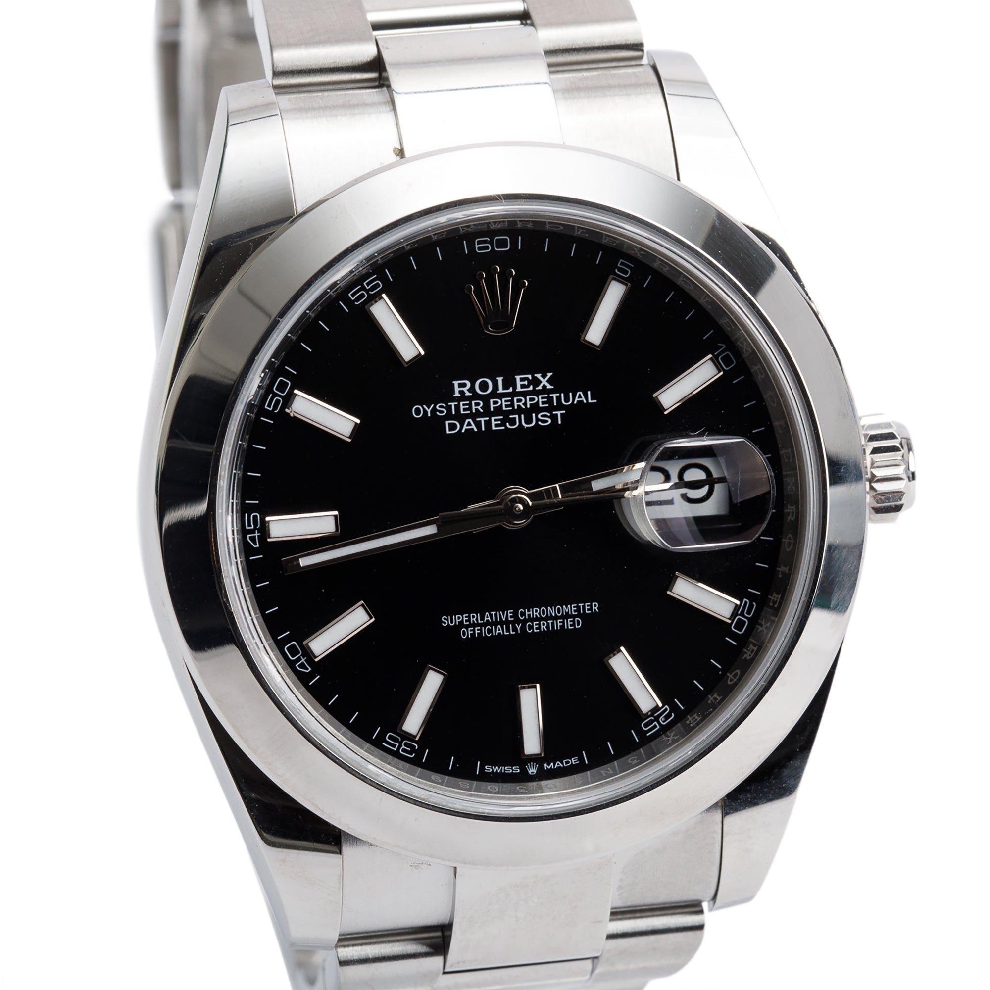 Rolex Stainless Steel Oyster Perpetual Black Dial Datejust 41 MM Watch 126300 w/ Box & Papers