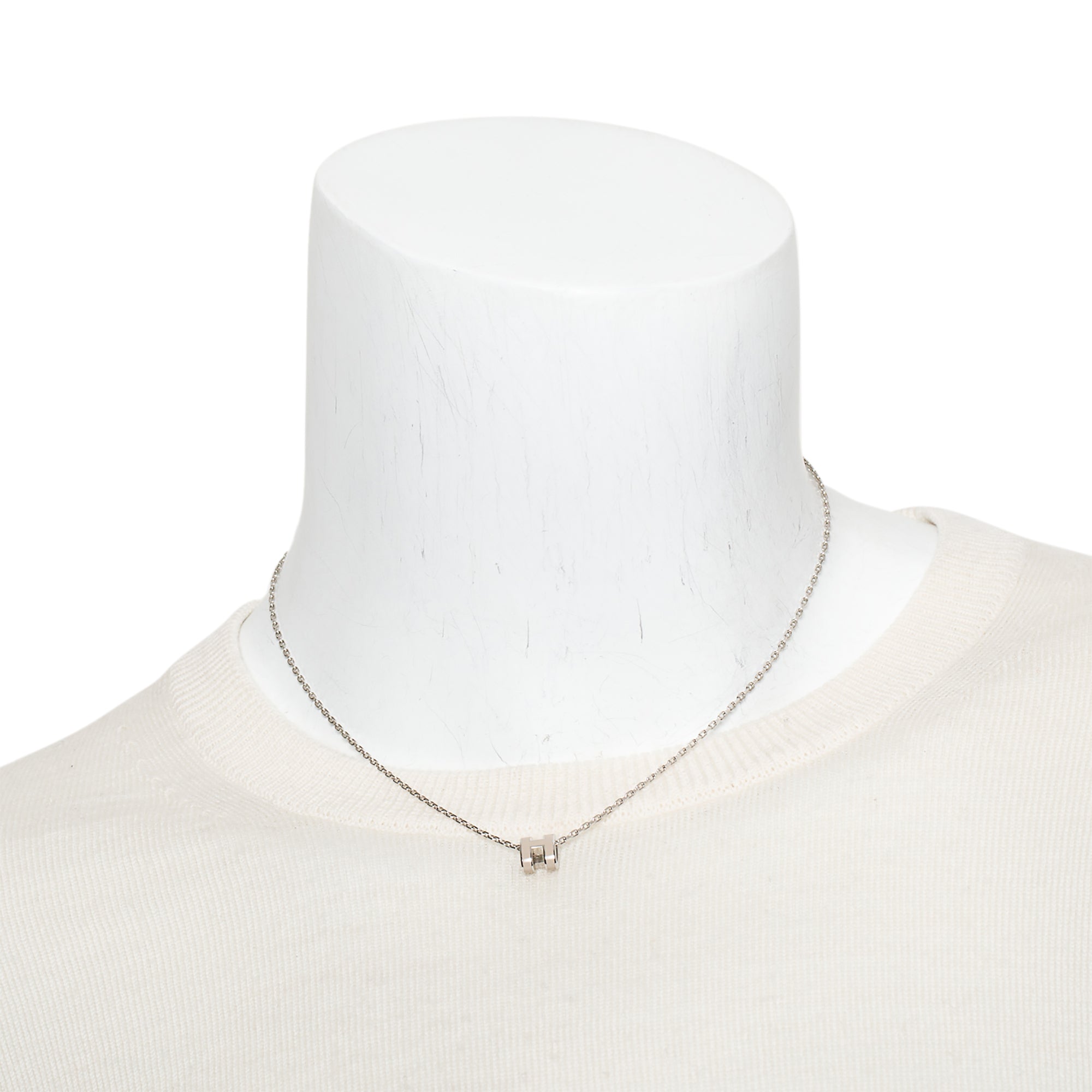 Hermes Palladium Plated Marron Glace Lacquered Mini Pop H Pendant Necklace w/ Box