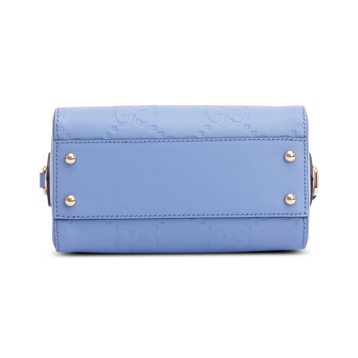 Gucci Blue Embossed GG Calfskin Leather Mini Boston Top Handle Bag w/ Strap & Box