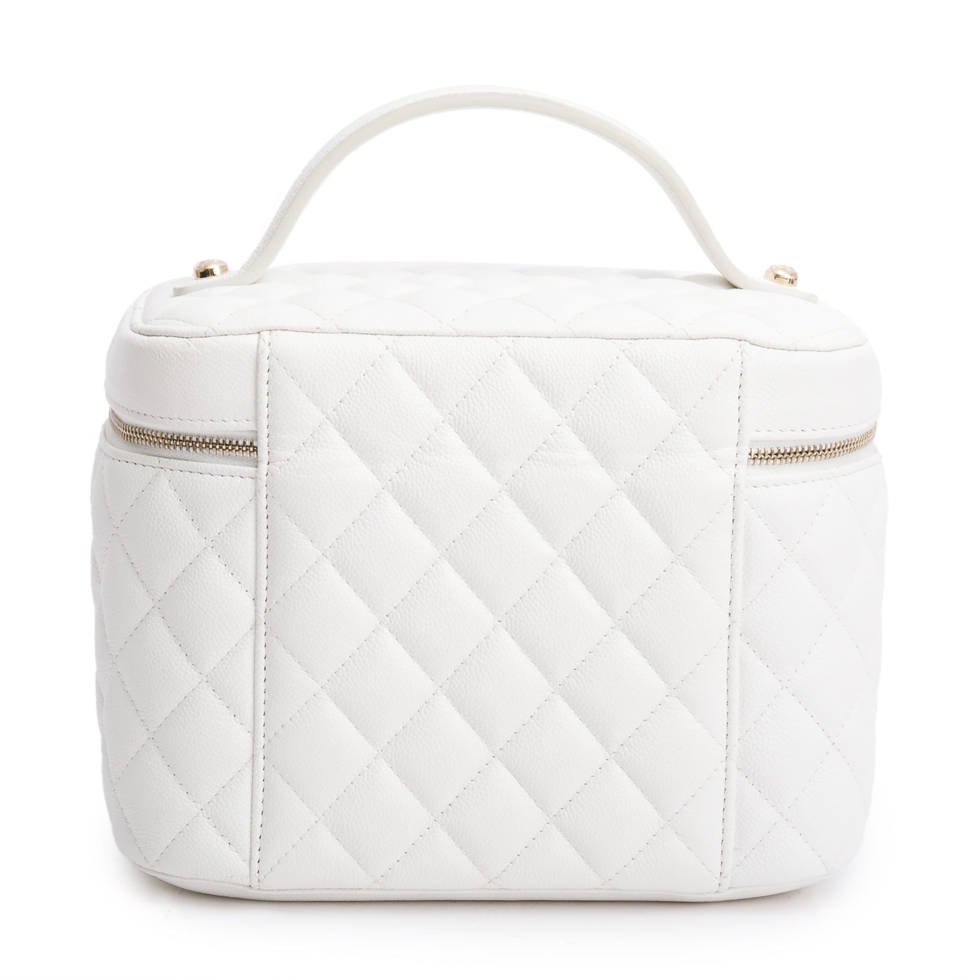 Chanel White Quilted Caviar Leather Large Vanity Top Handle