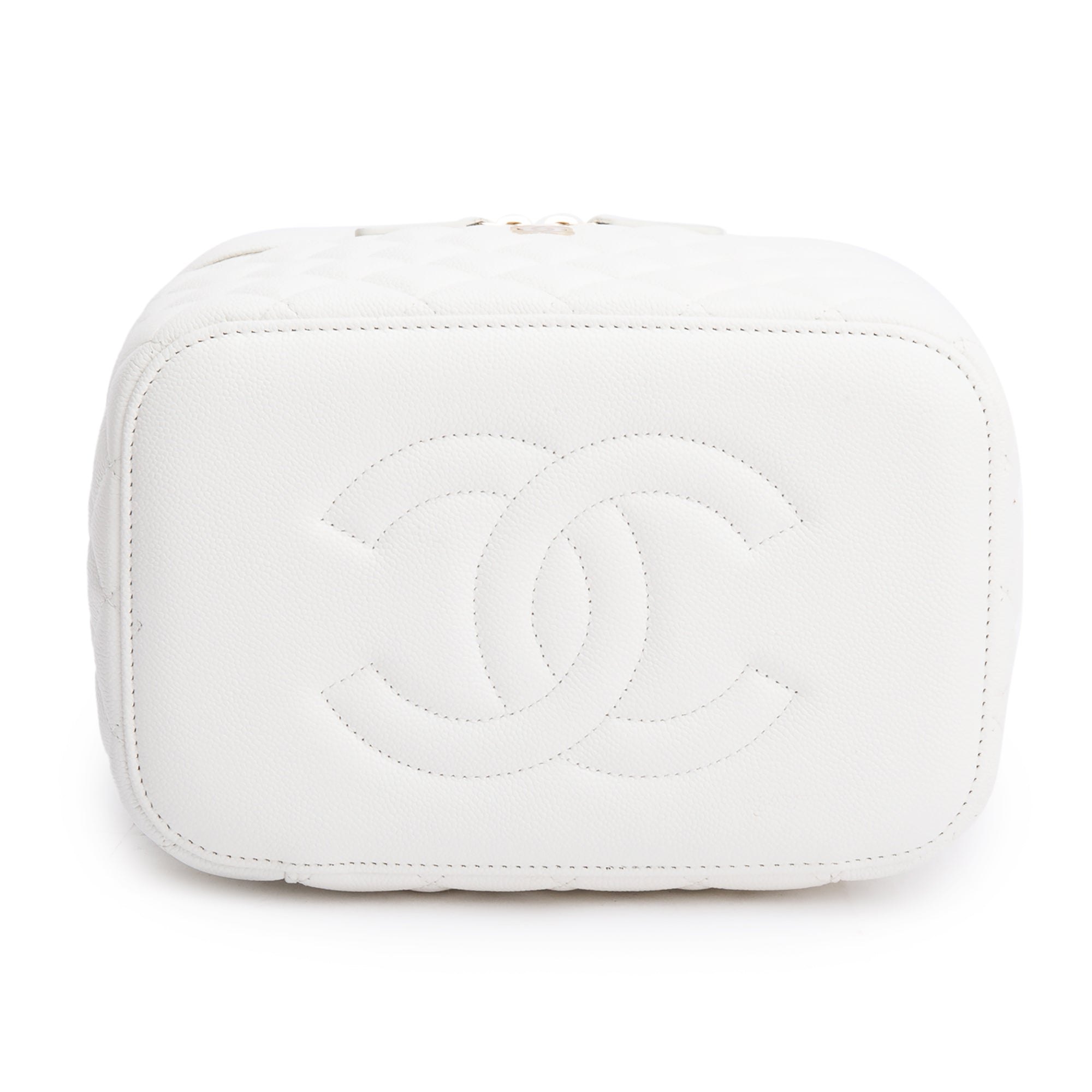 Chanel White Quilted Caviar Leather Large Vanity Top Handle