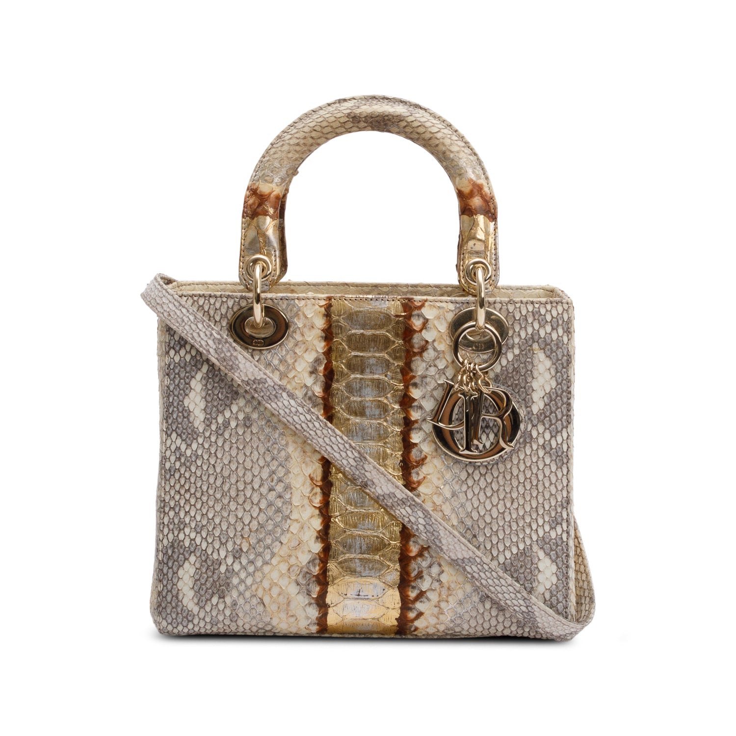 Christian Dior Gold Royal Python Medium Lady Dior Bag w/ Strap & Authenticity Card