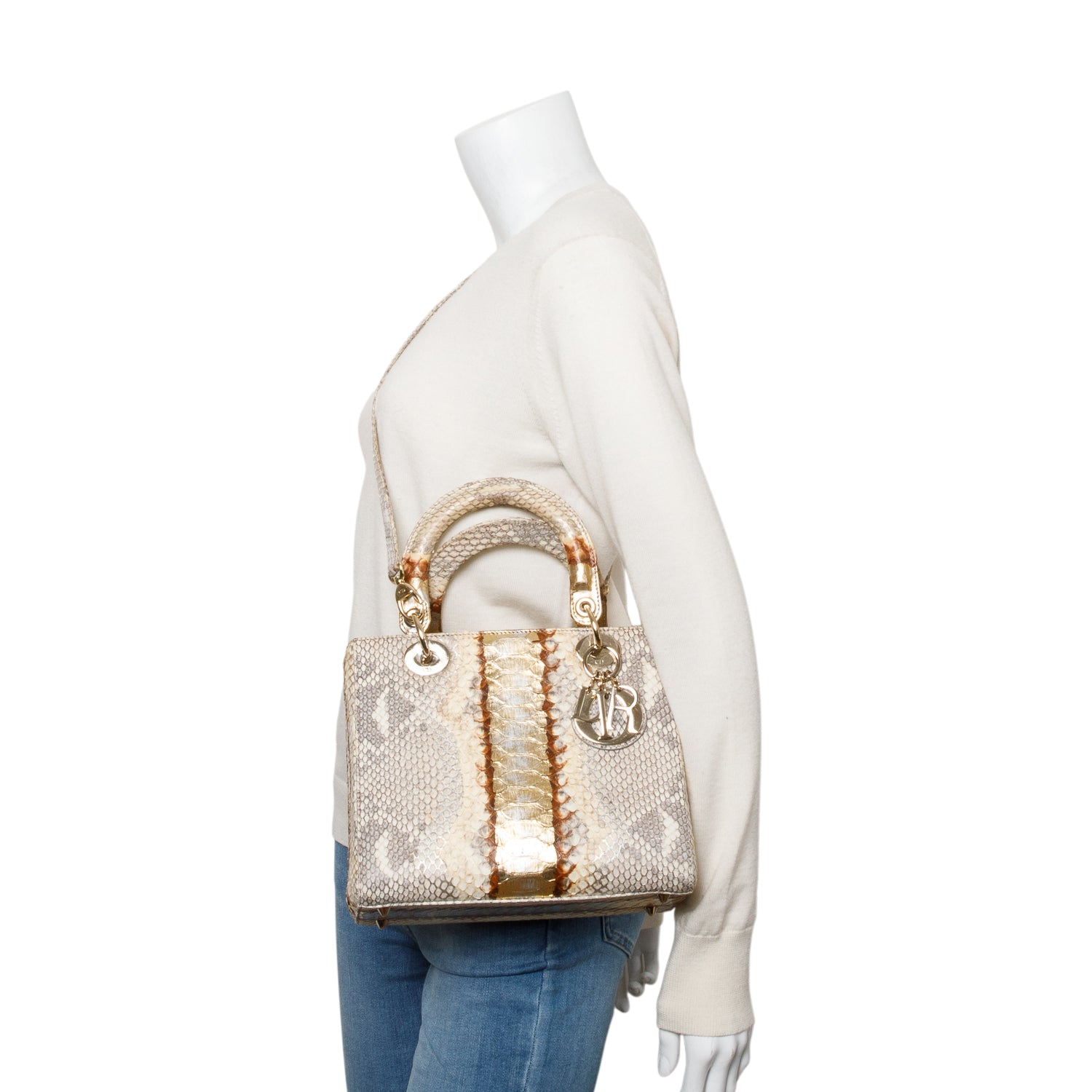 Christian Dior Gold Royal Python Medium Lady Dior Bag w/ Strap & Authenticity Card