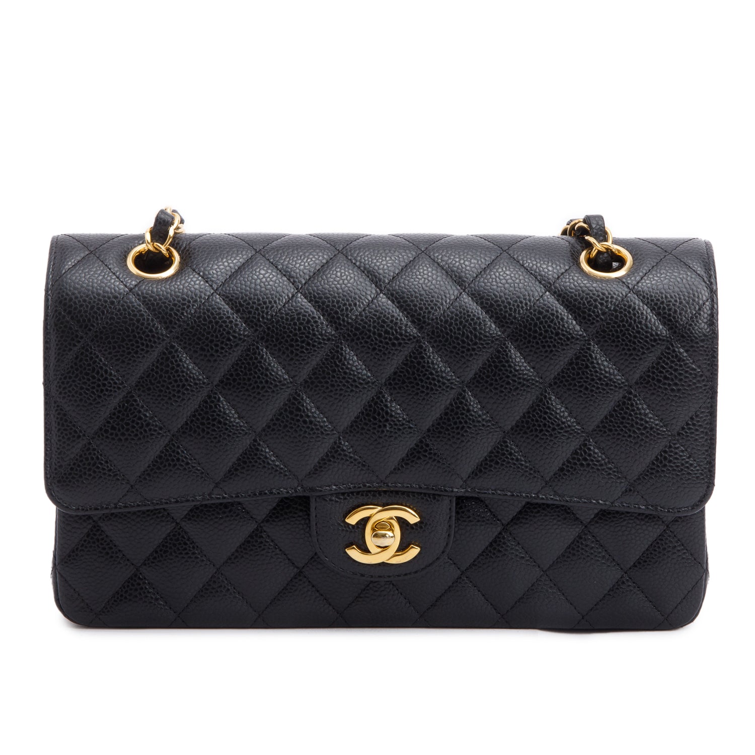 Chanel Black Quilted Caviar Leather Classic Medium Double Flap Bag w/ Box