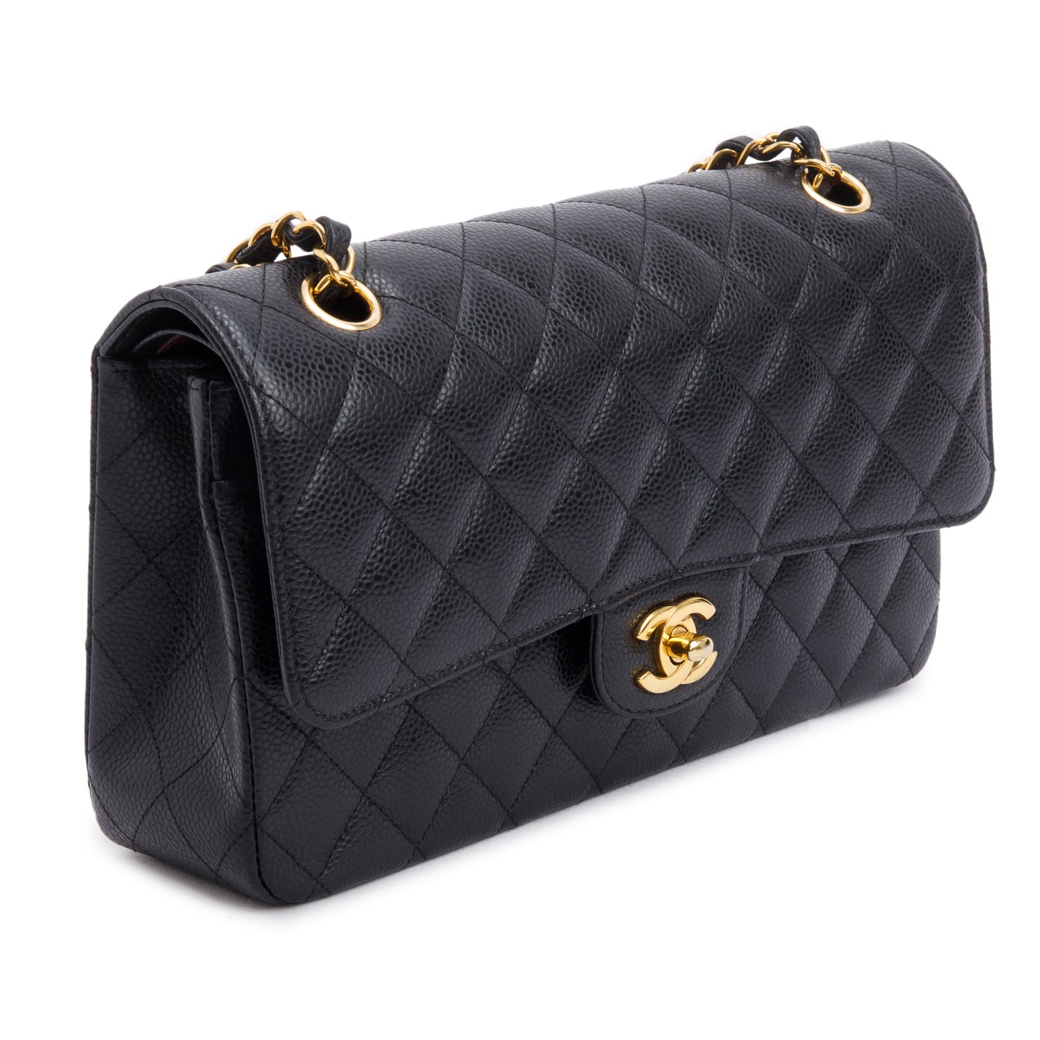 Chanel Black Quilted Caviar Leather Classic Medium Double Flap Bag w/ Box