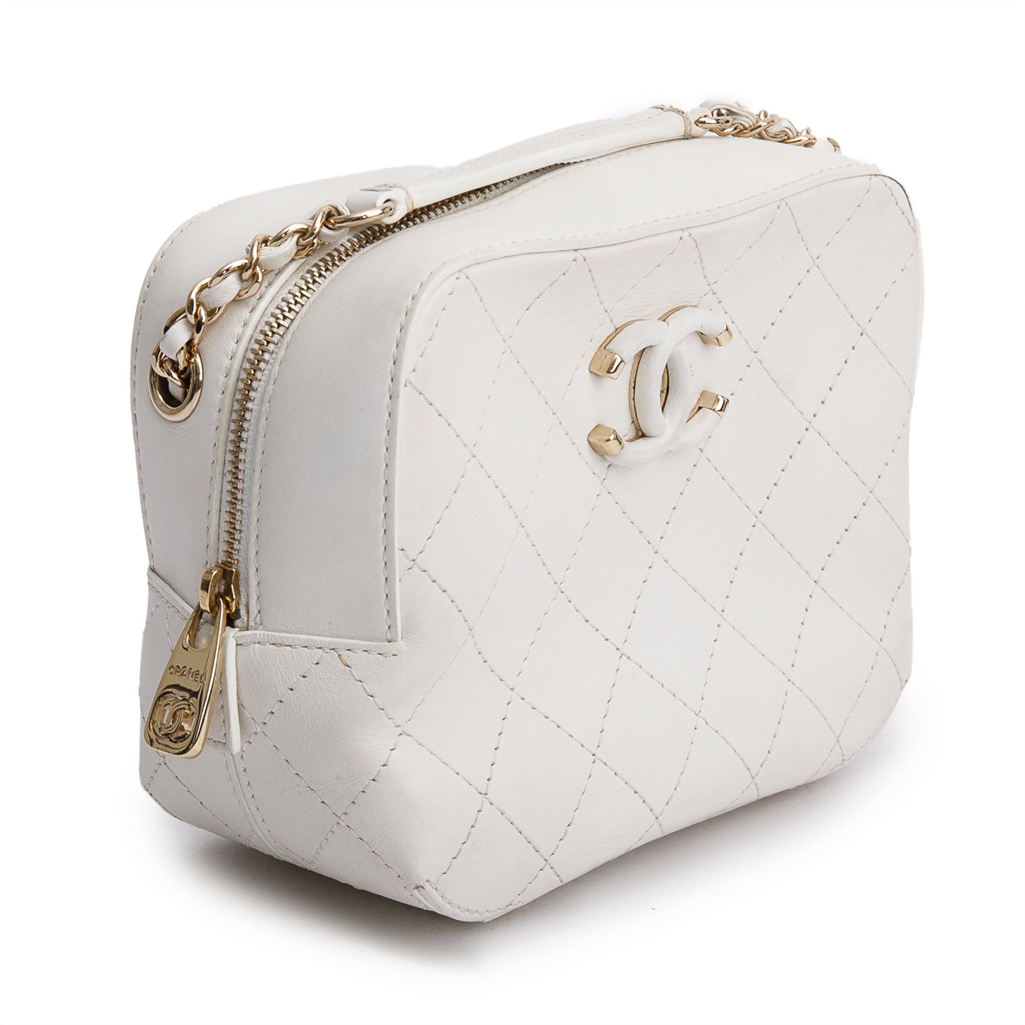 Chanel White Calfskin Leather Stitched Enamel CC Camera Bag