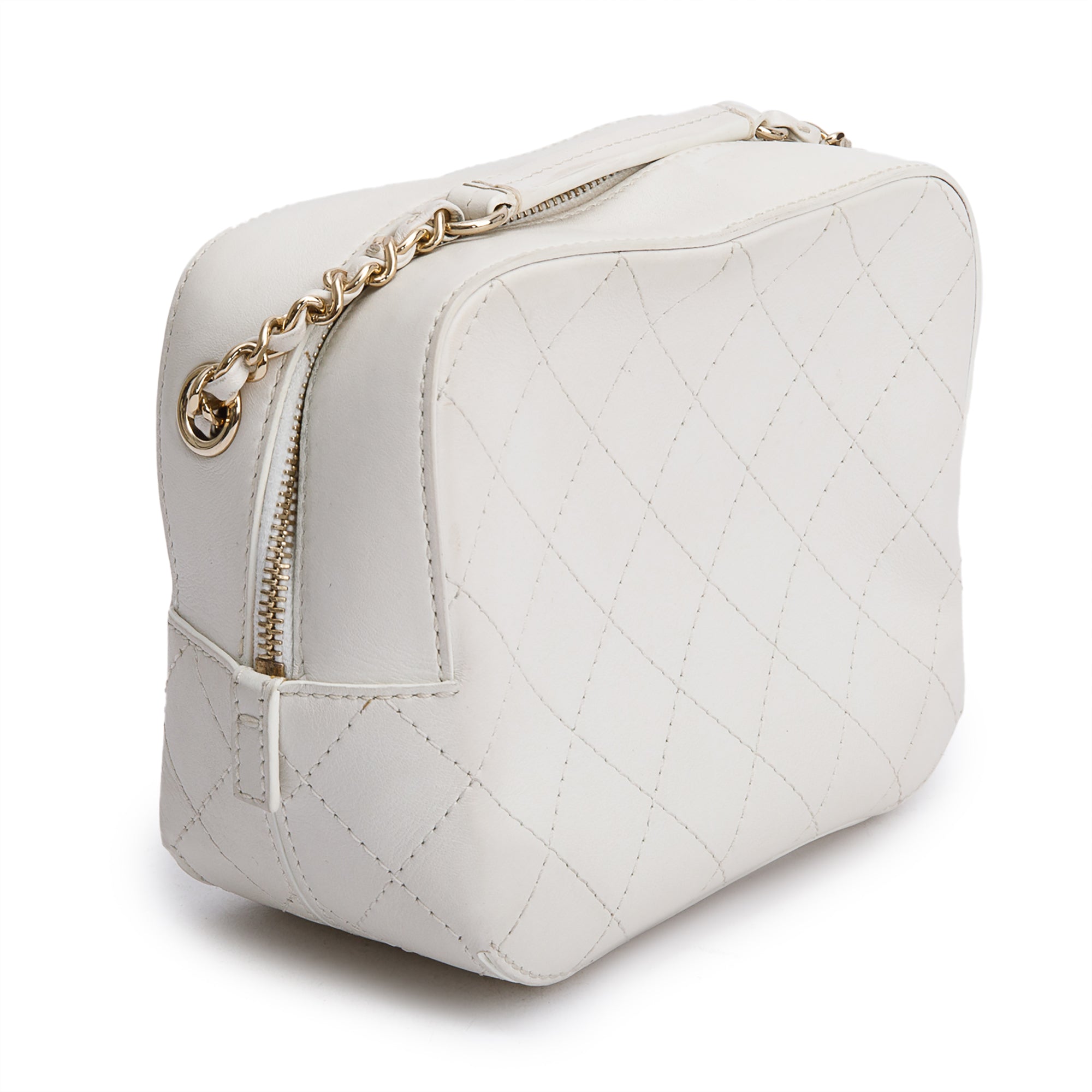 Chanel White Calfskin Leather Stitched Enamel CC Camera Bag