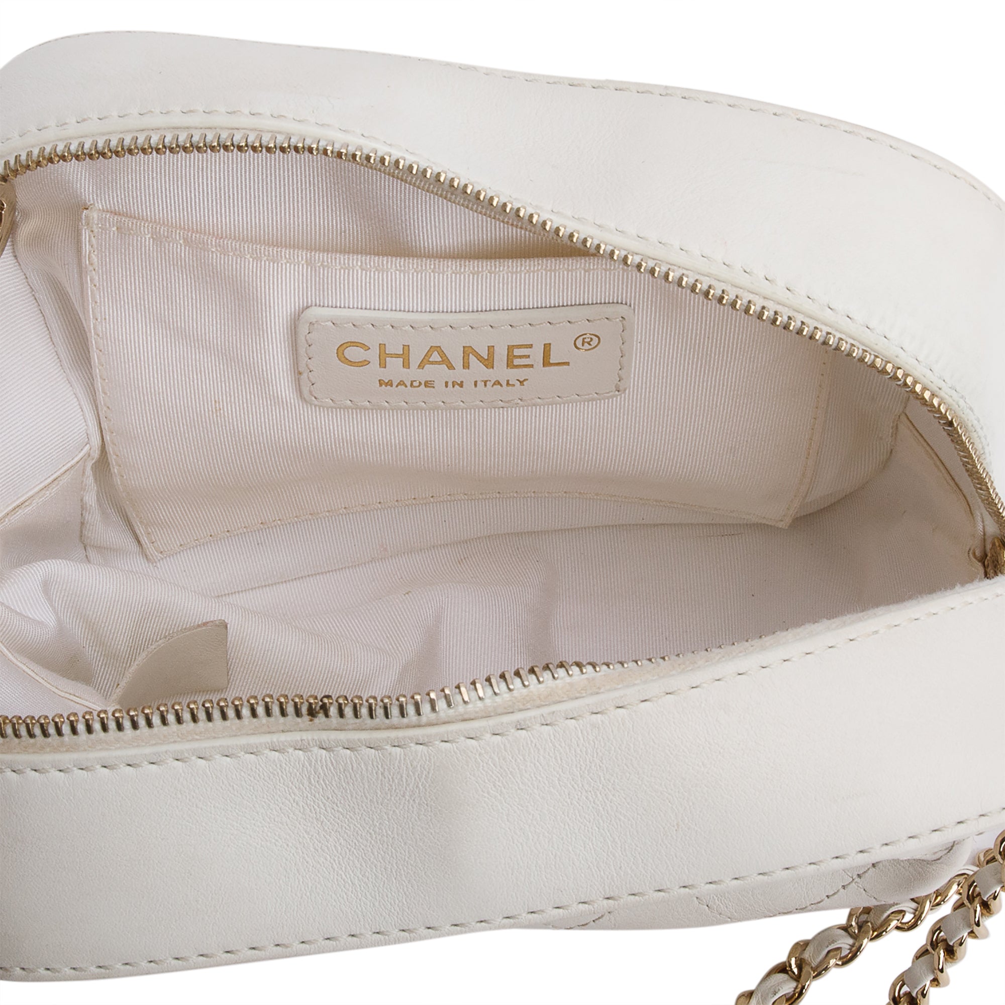 Chanel White Calfskin Leather Stitched Enamel CC Camera Bag