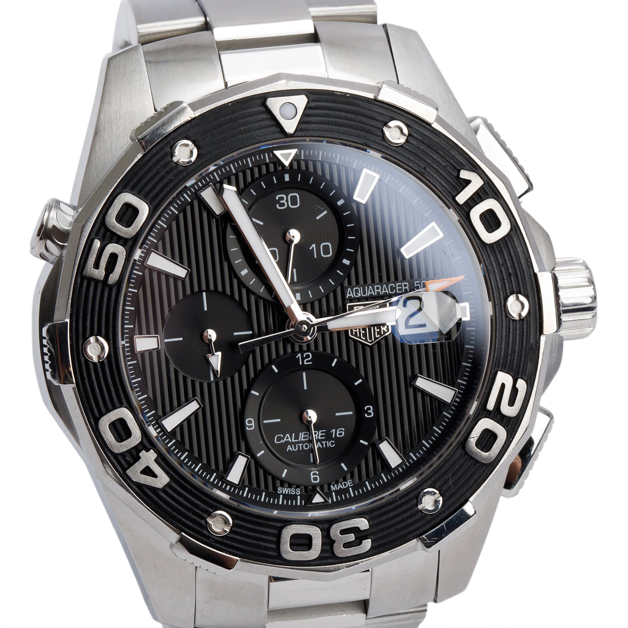 Tag Heuer Stainless Steel Aquaracer 46 MM Chronograph Automatic Watch Black Dial CAJ2110 w/ Box & Papers