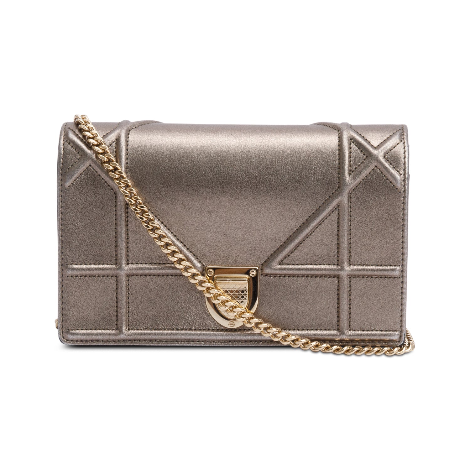 Christian Dior Metallic Gold Diorama Wallet on Chain w/ Box