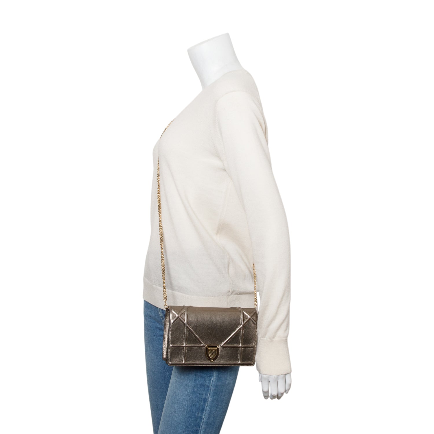 Christian Dior Metallic Gold Diorama Wallet on Chain w/ Box