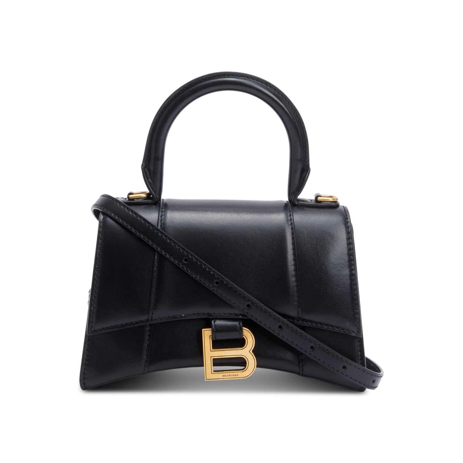 Balenciaga Black Leather XS Hourglass Top Handle Bag w/ Strap