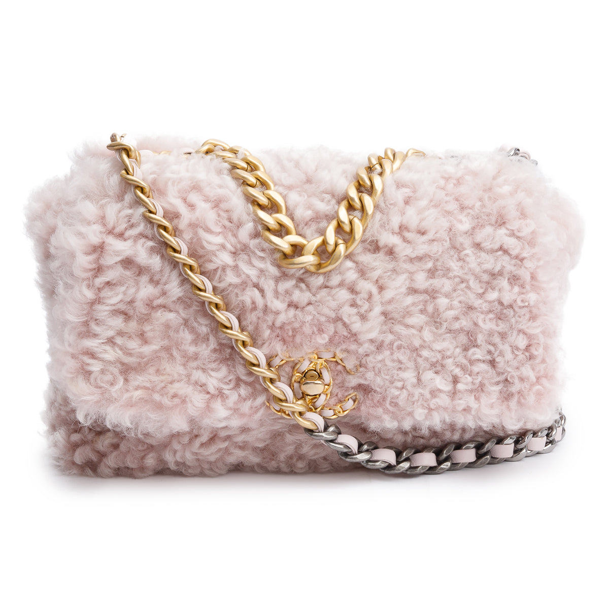 Chanel 2020 Pink Shearling Medium 19 Flap Bag w/ Authenticity Card