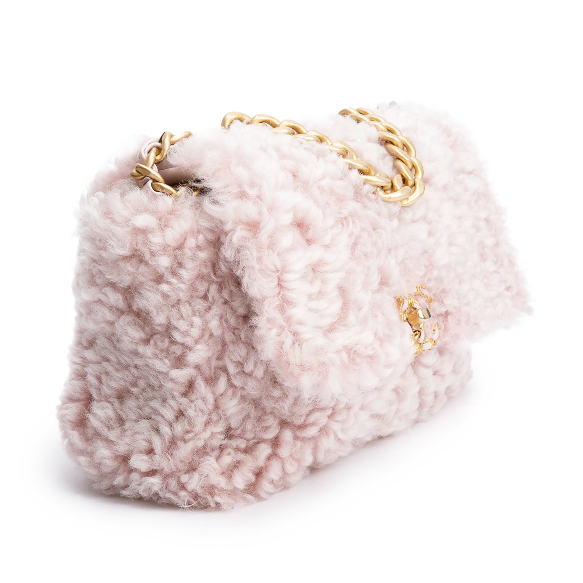 Chanel 2020 Pink Shearling Medium 19 Flap Bag w/ Authenticity Card