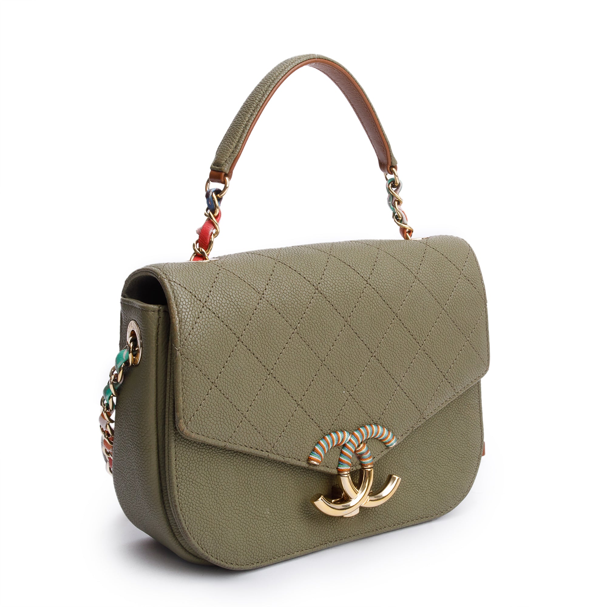 Chanel Green Caviar Paris-Cuba Thread Around Flap Bag w/ Authenticity Card