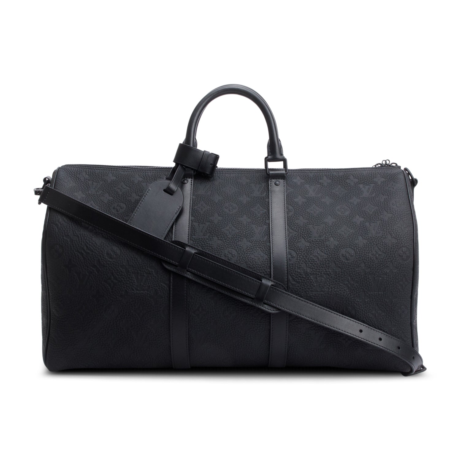 Louis Vuitton Black Monogram Taurillon Embossed Leather Keepall Bandouliere 50 w/ Strap