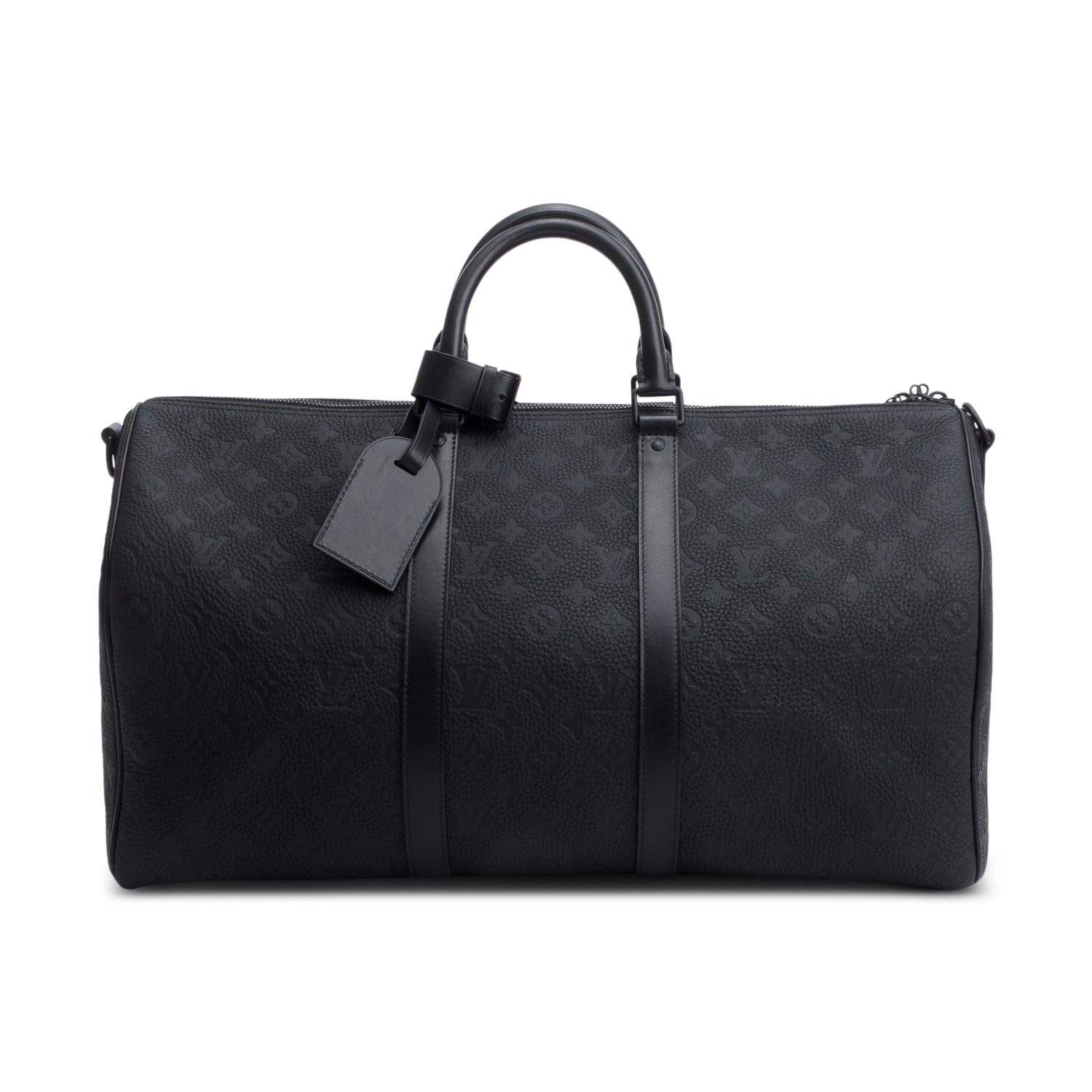 Louis Vuitton Black Monogram Taurillon Embossed Leather Keepall Bandouliere 50 w/ Strap