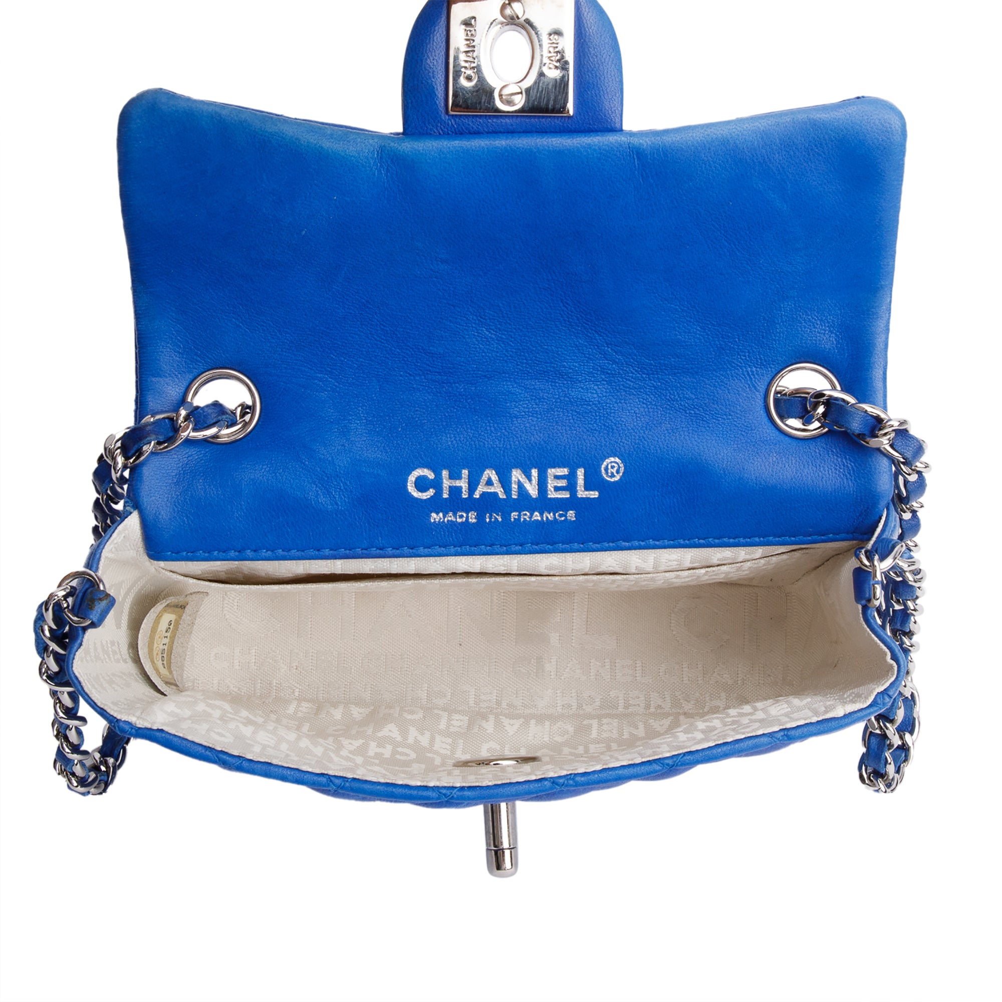 Chanel Vintage Blue Lambskin Leather Classic Extra Mini Rectangular Flap Bag