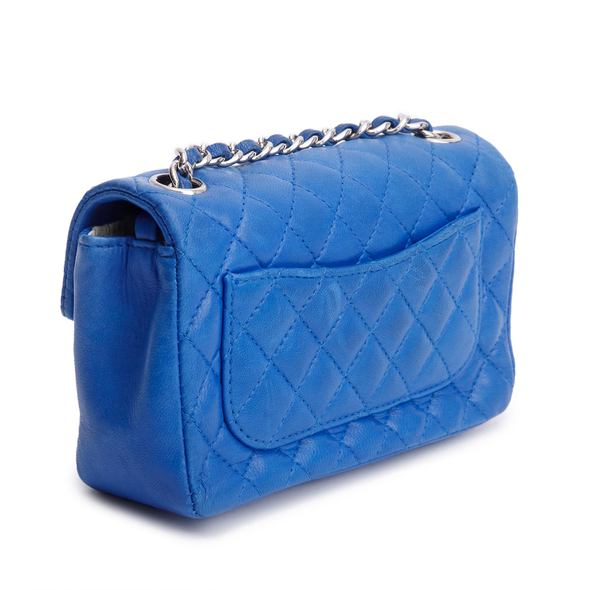 Chanel Vintage Blue Lambskin Leather Classic Extra Mini Rectangular Flap Bag