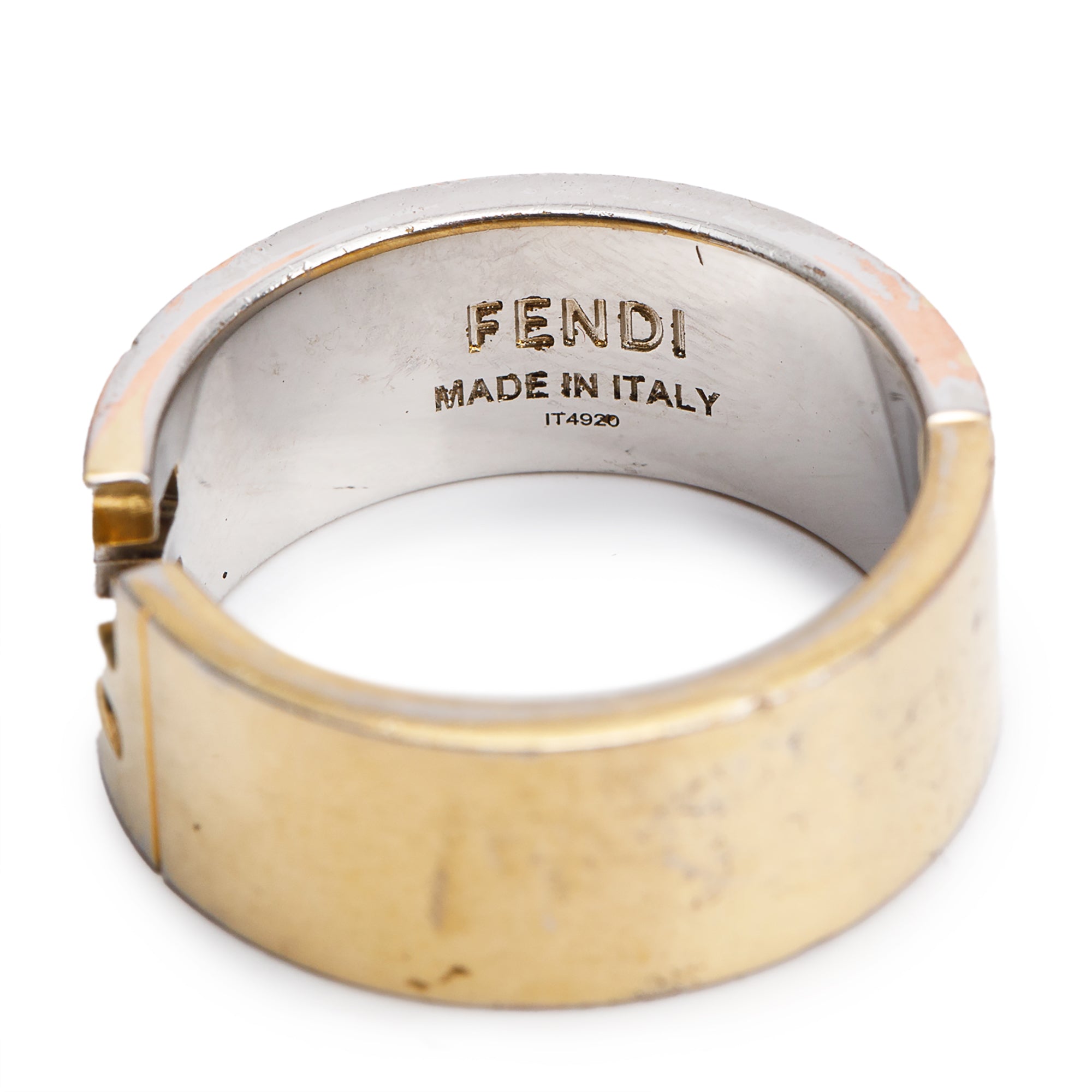 Fendi 2021 Gold-Plated and Palladium-Plated Brass Anello FF Band Ring, Size M 10 w/ Box
