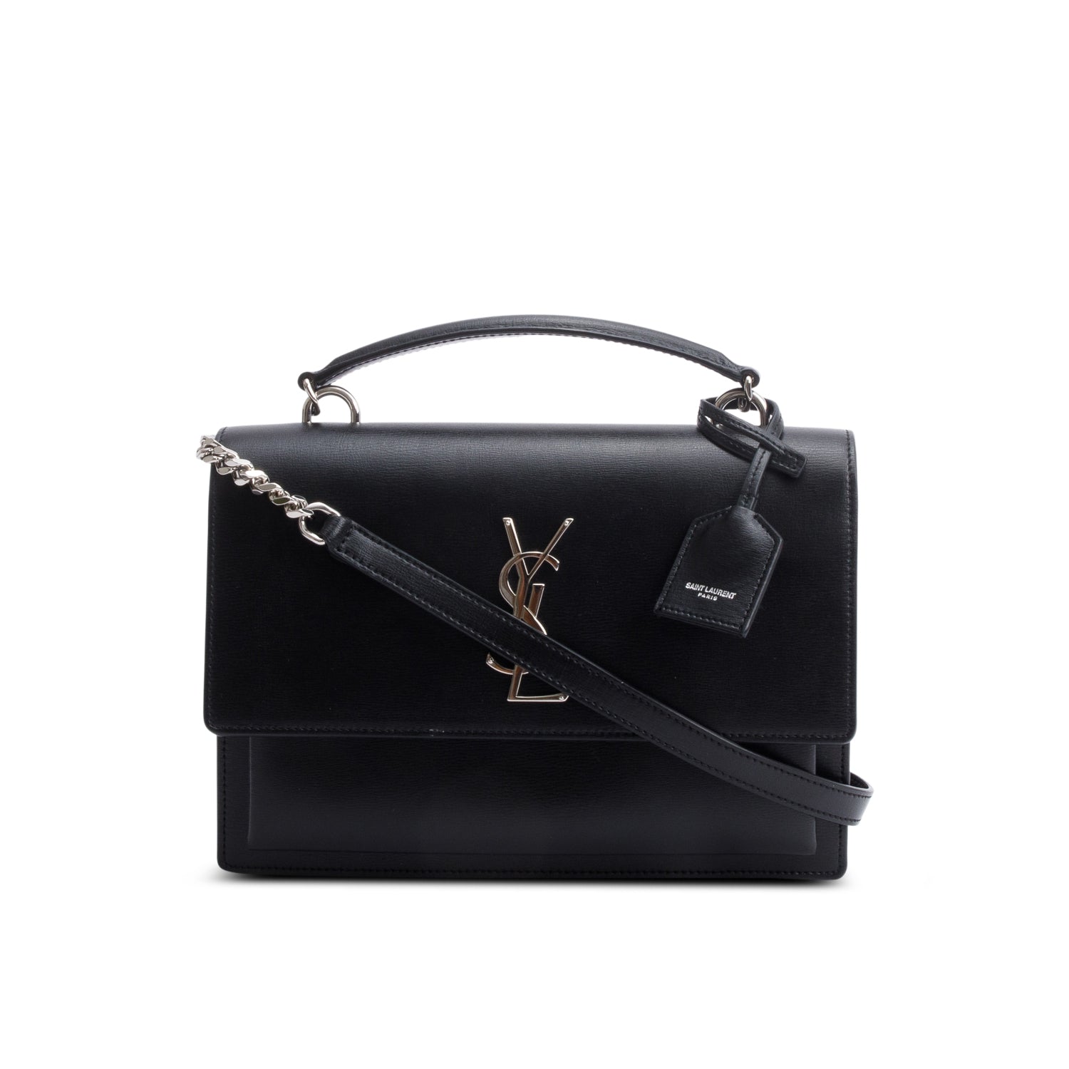 Saint Laurent Black Leather Sunset Top Handle Bag w/ Box