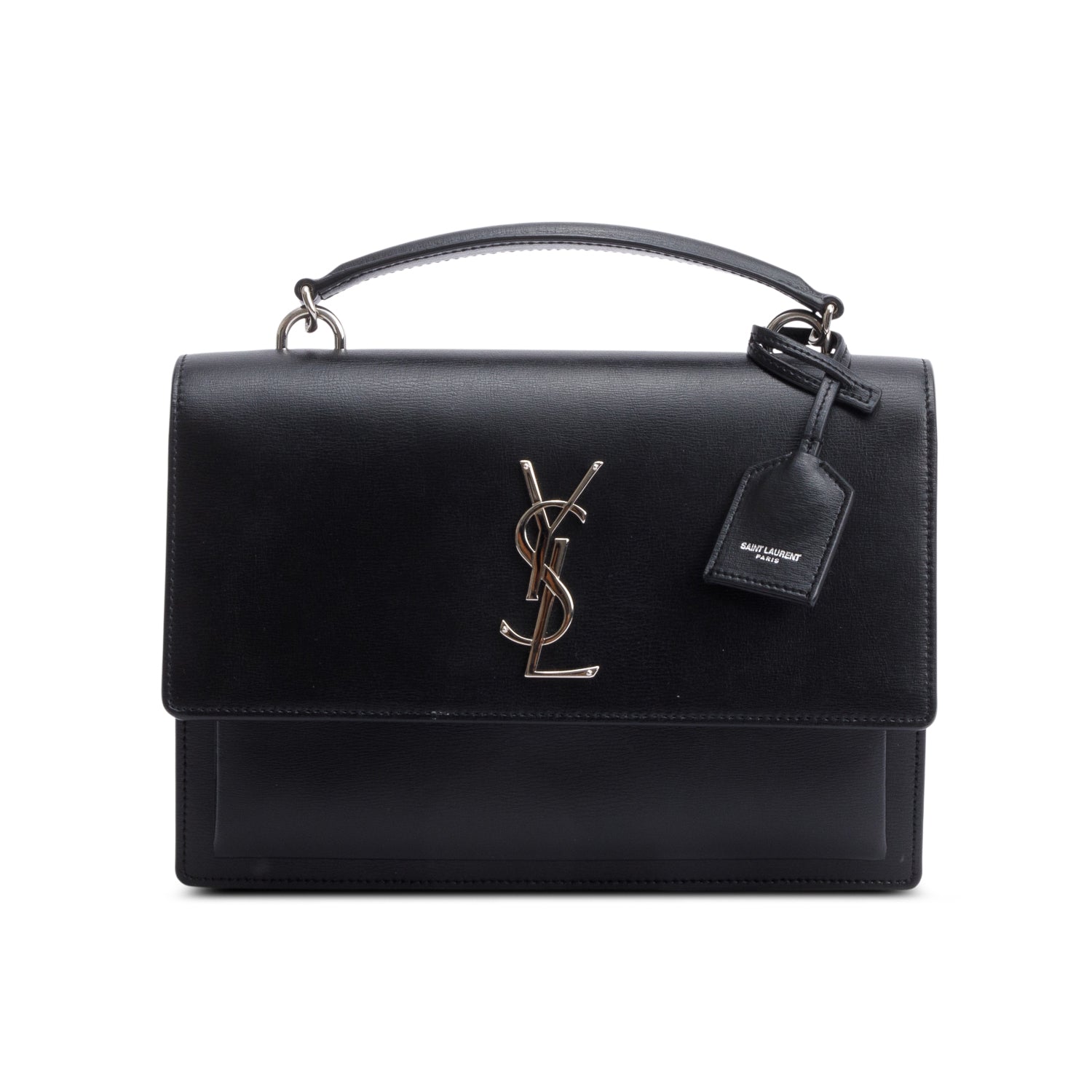 Saint Laurent Black Leather Sunset Top Handle Bag w/ Box
