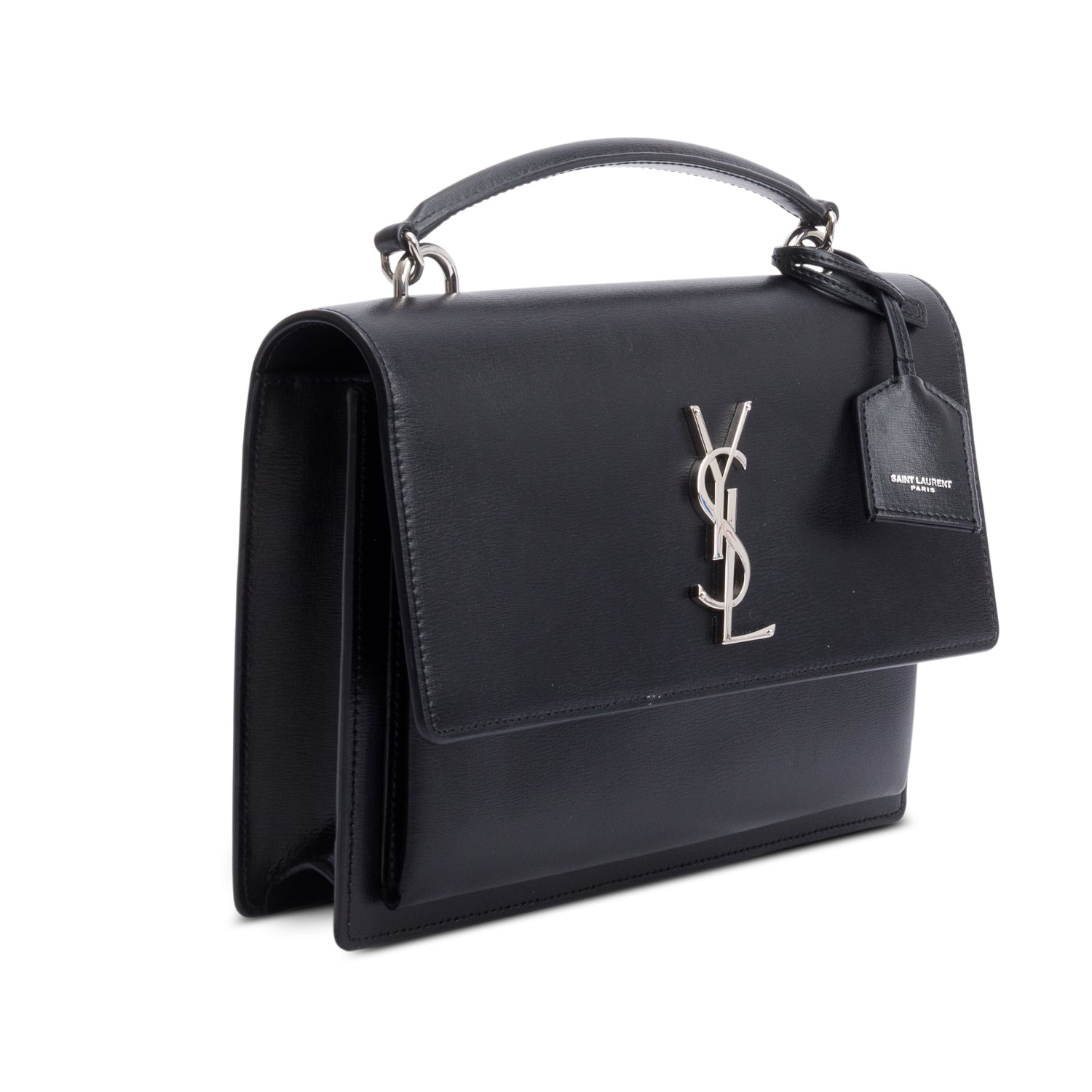 Saint Laurent Black Leather Sunset Top Handle Bag w/ Box