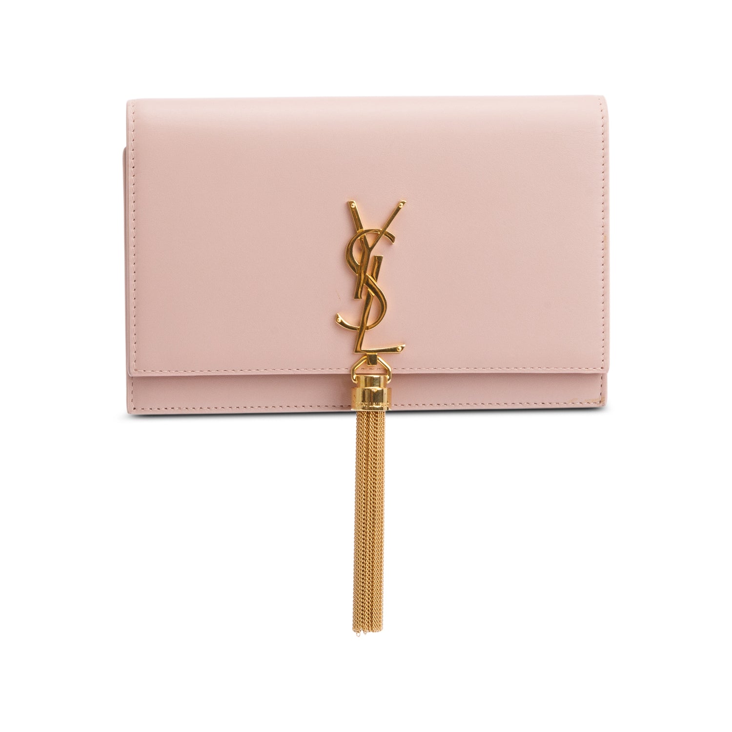 Saint Laurent Pink Calfskin Leather Kate Tassel Wallet on Chain Without Strap