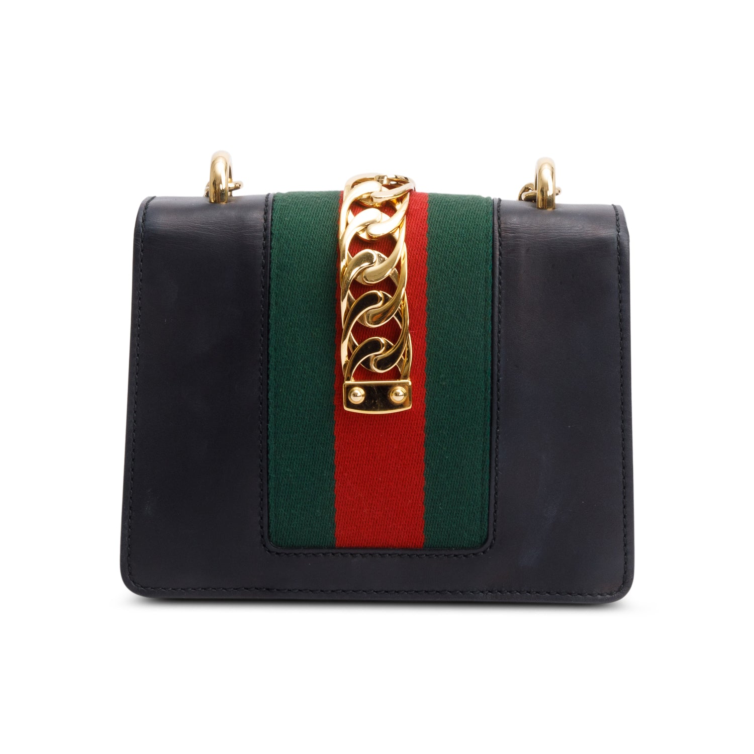 Gucci Black Calfskin Leather Web Mini Sylvie Chain Shoulder Bag