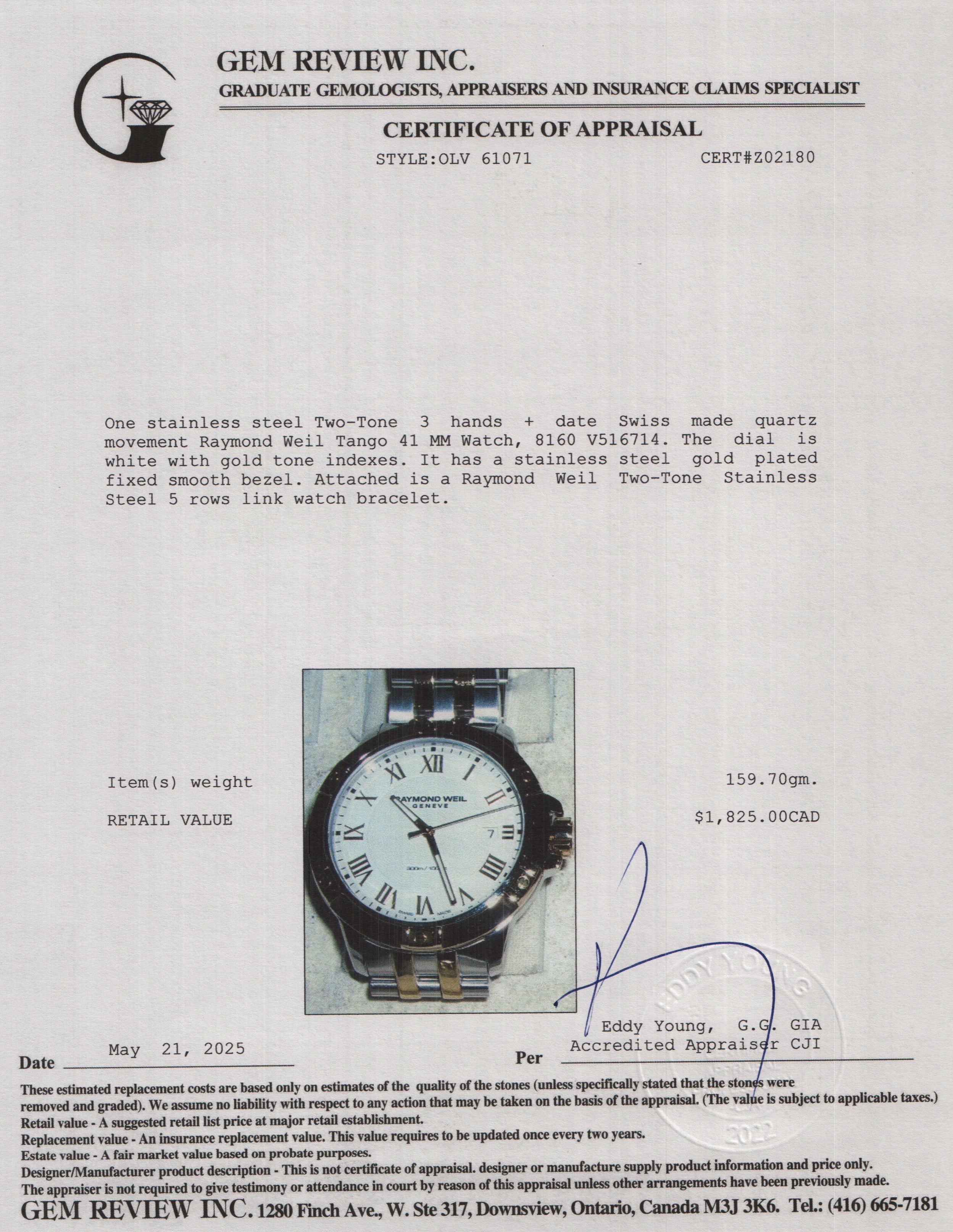 Raymond Weil Two-Tone Stainless Steel Tango 41 MM Watch 8160 w/ Box