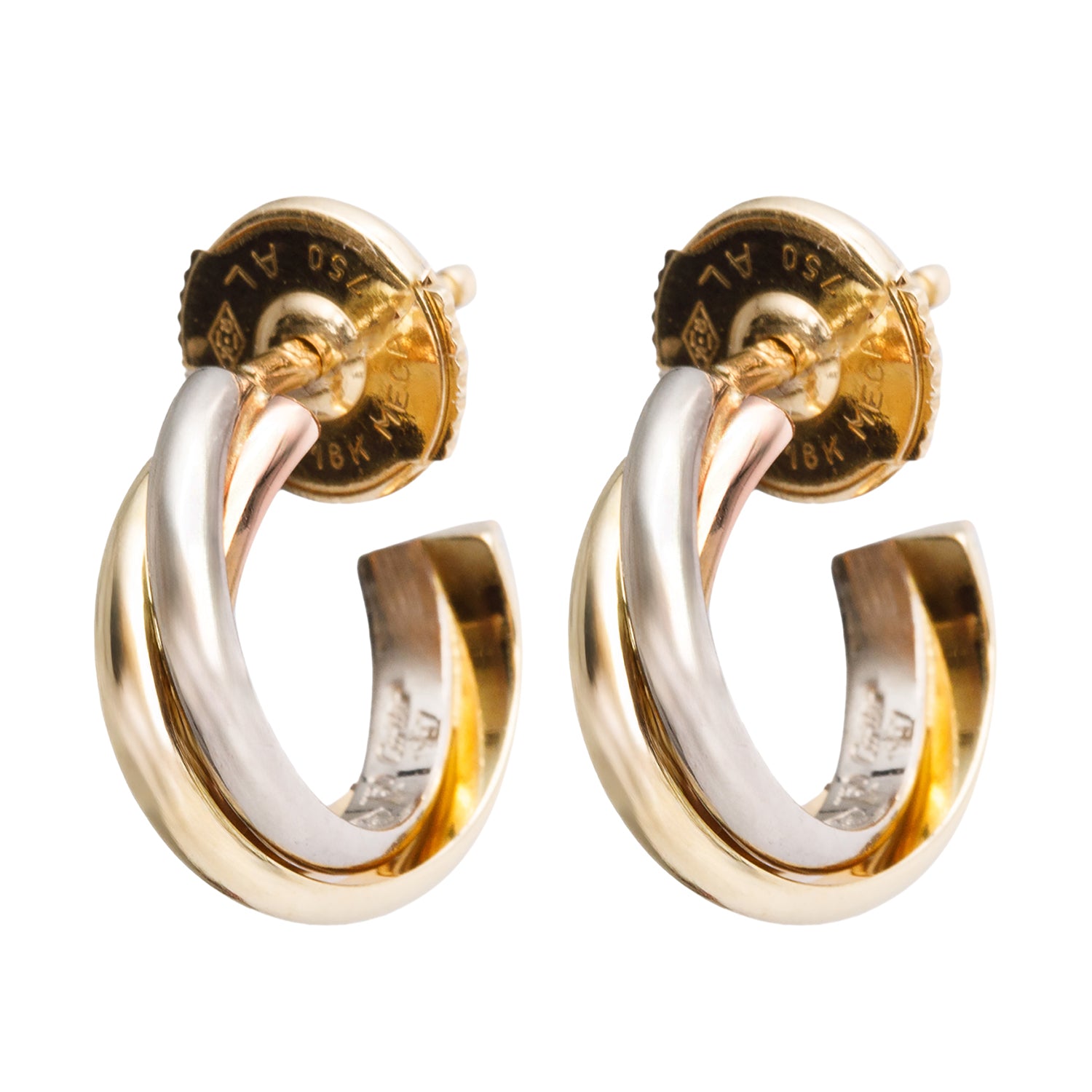 Cartier 18k Yellow, White & Rose Gold Trinity Mini Hoop Earrings