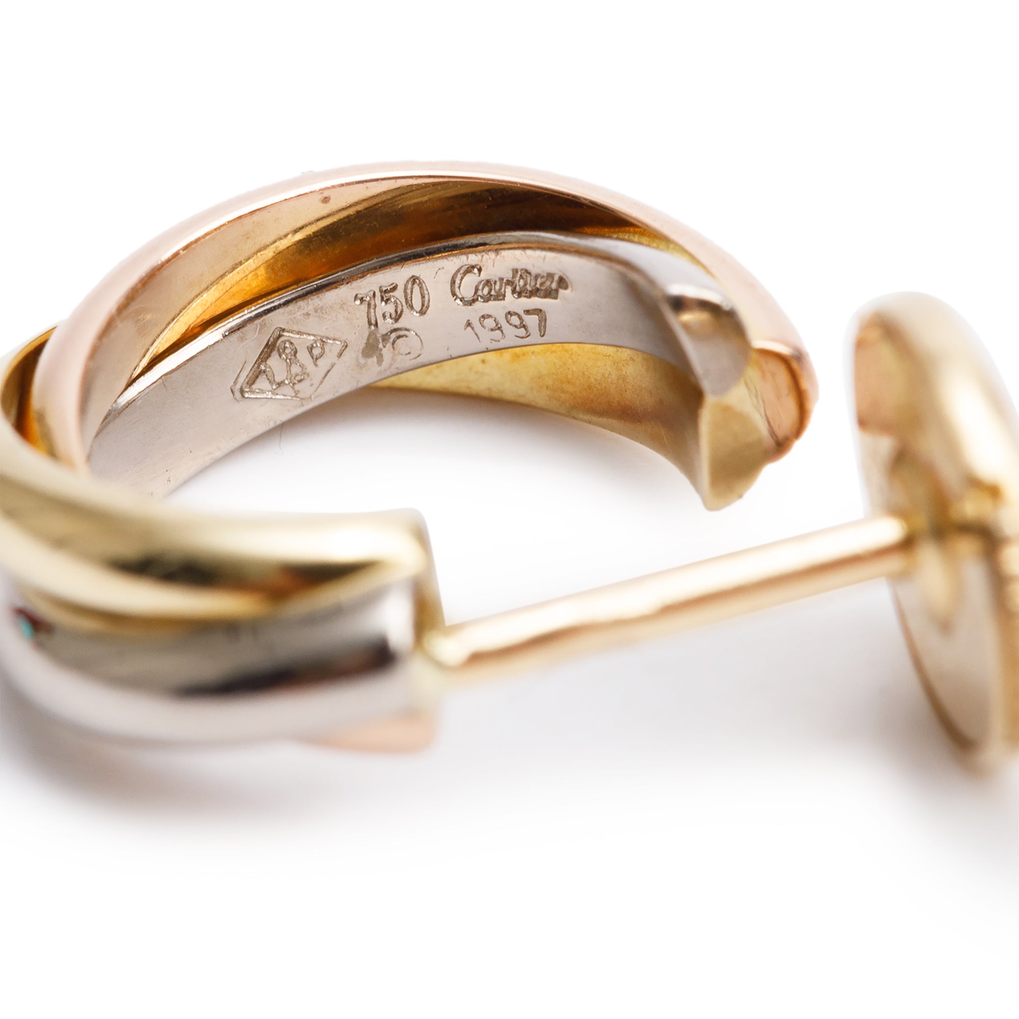 Cartier 18k Yellow, White & Rose Gold Trinity Mini Hoop Earrings