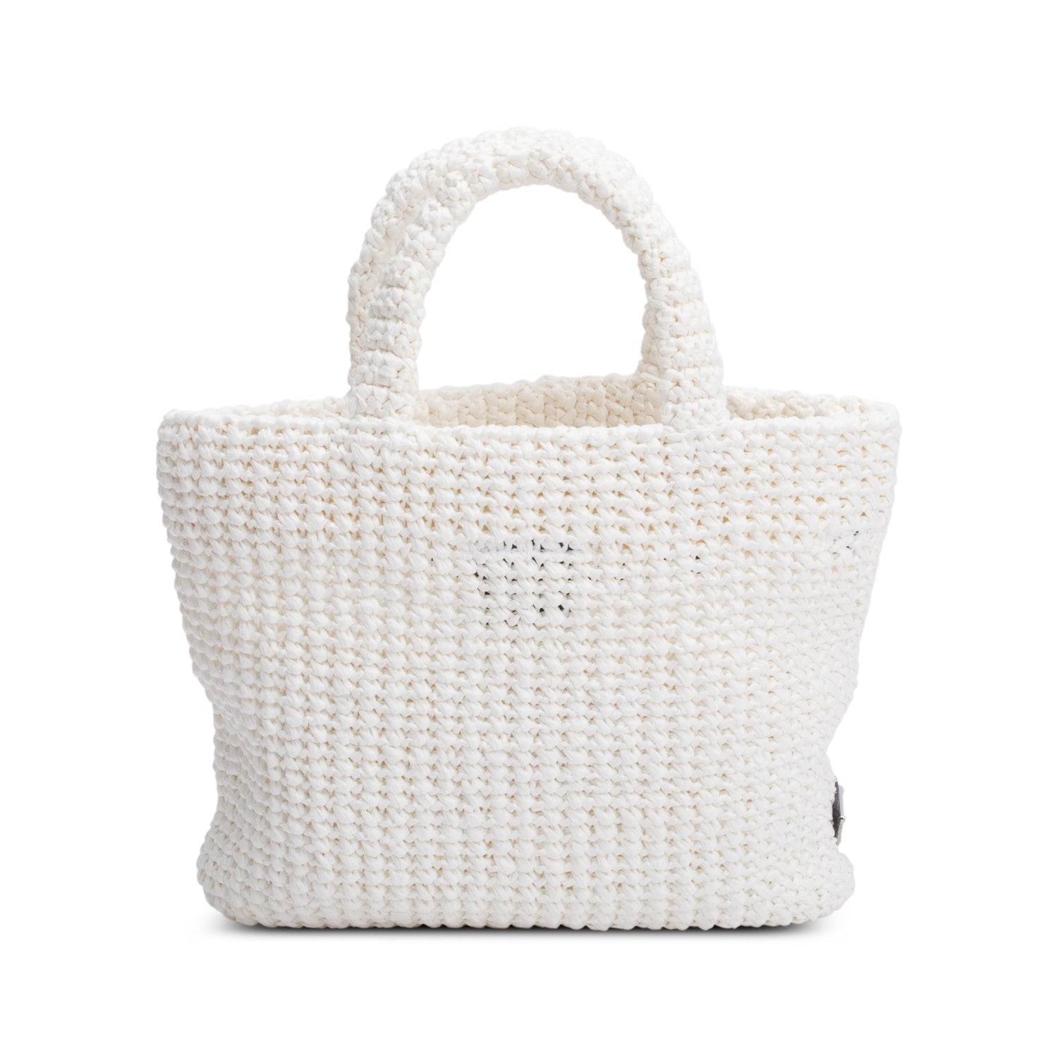 Prada White Crochet Raffia Small Logo Tote