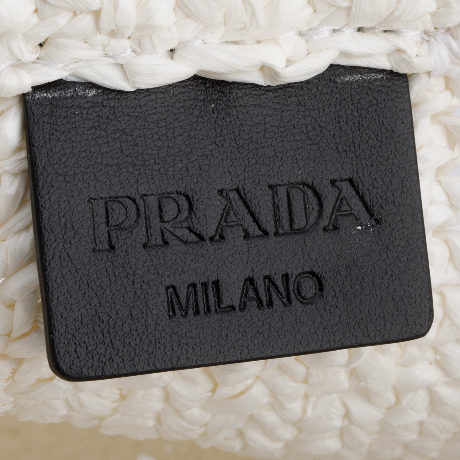 Prada White Crochet Raffia Small Logo Tote