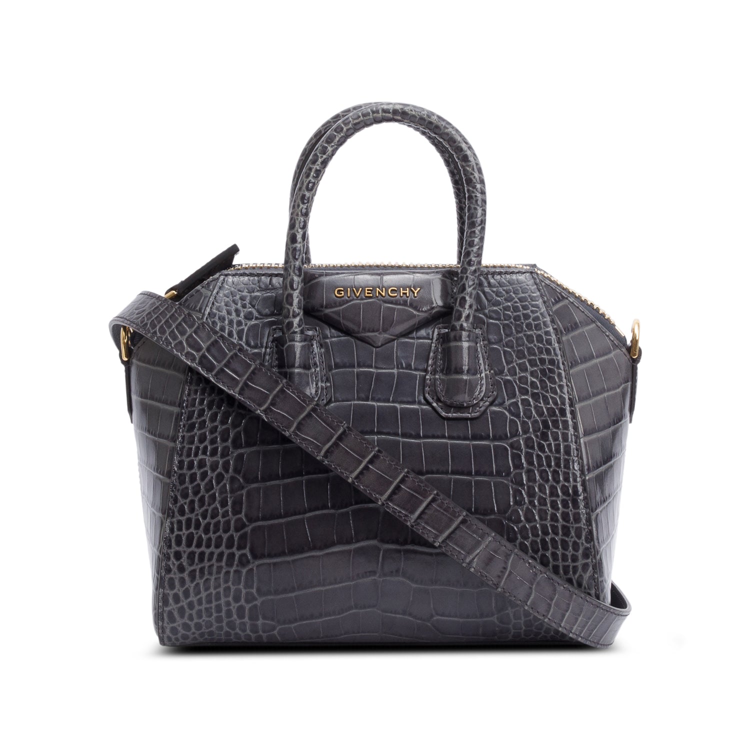 Givenchy Grey Croc Embossed Leather Mini Antigona Bag w/ Strap