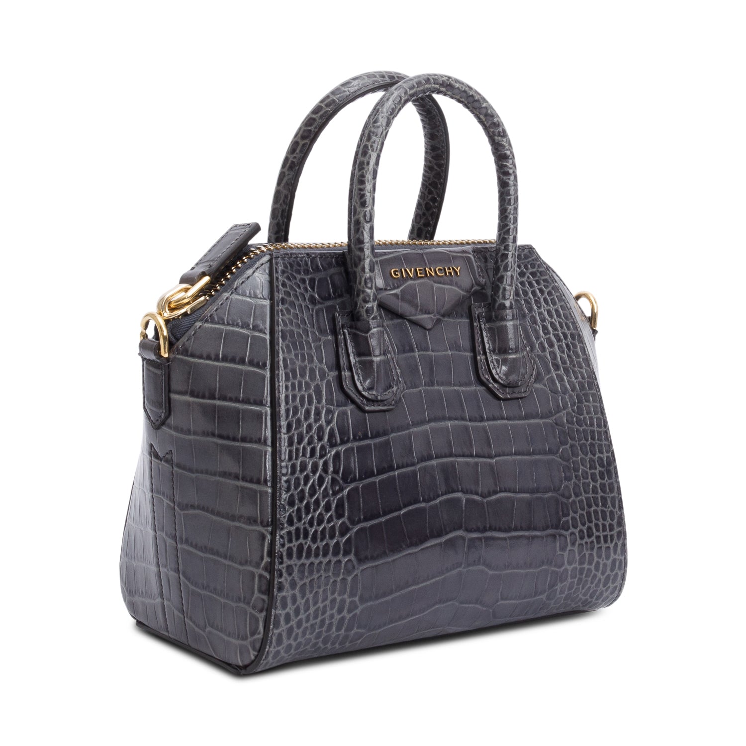 Givenchy Grey Croc Embossed Leather Mini Antigona Bag w/ Strap