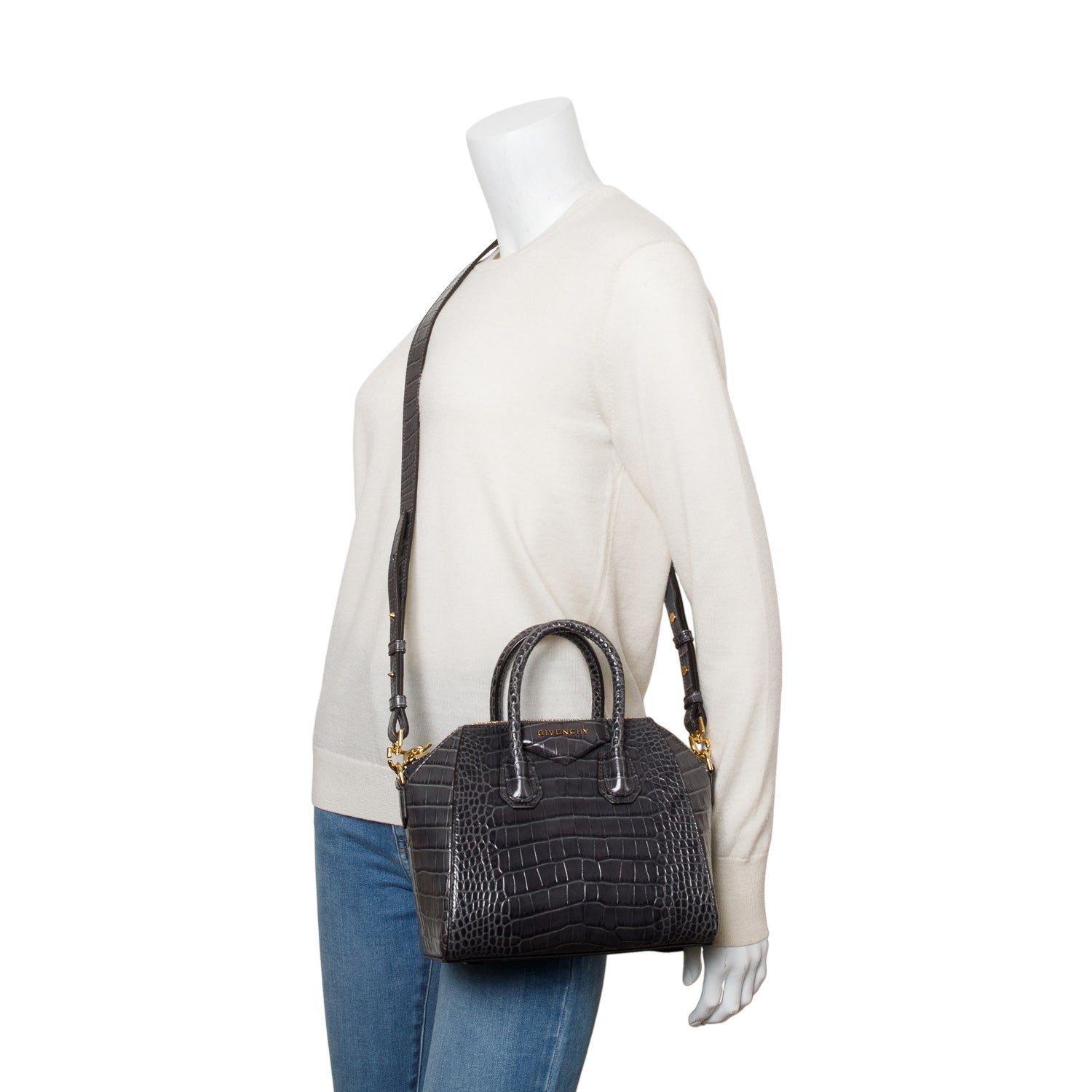 Givenchy Grey Croc Embossed Leather Mini Antigona Bag w/ Strap