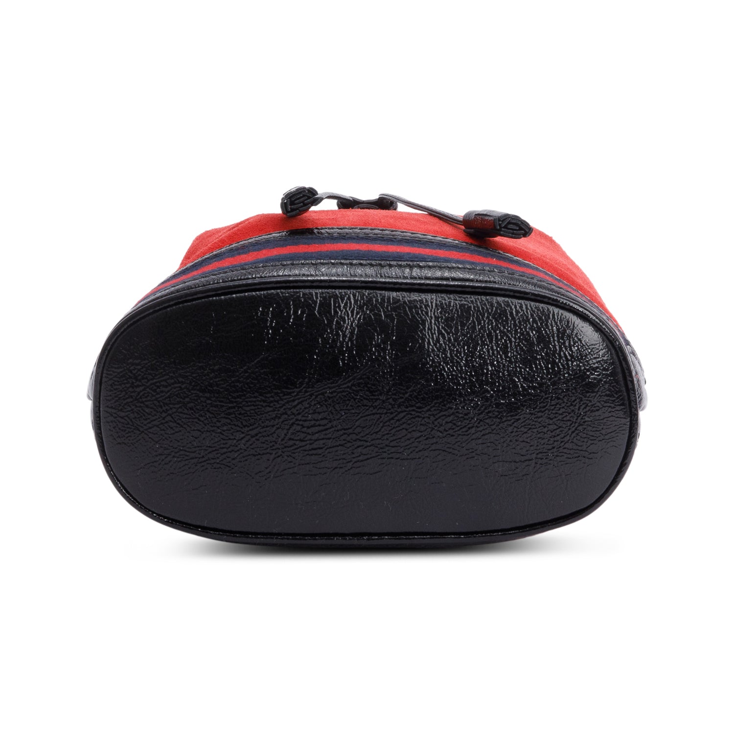 Gucci Red Suede Black Patent Leather Web Ophidia Small Bucket Bag