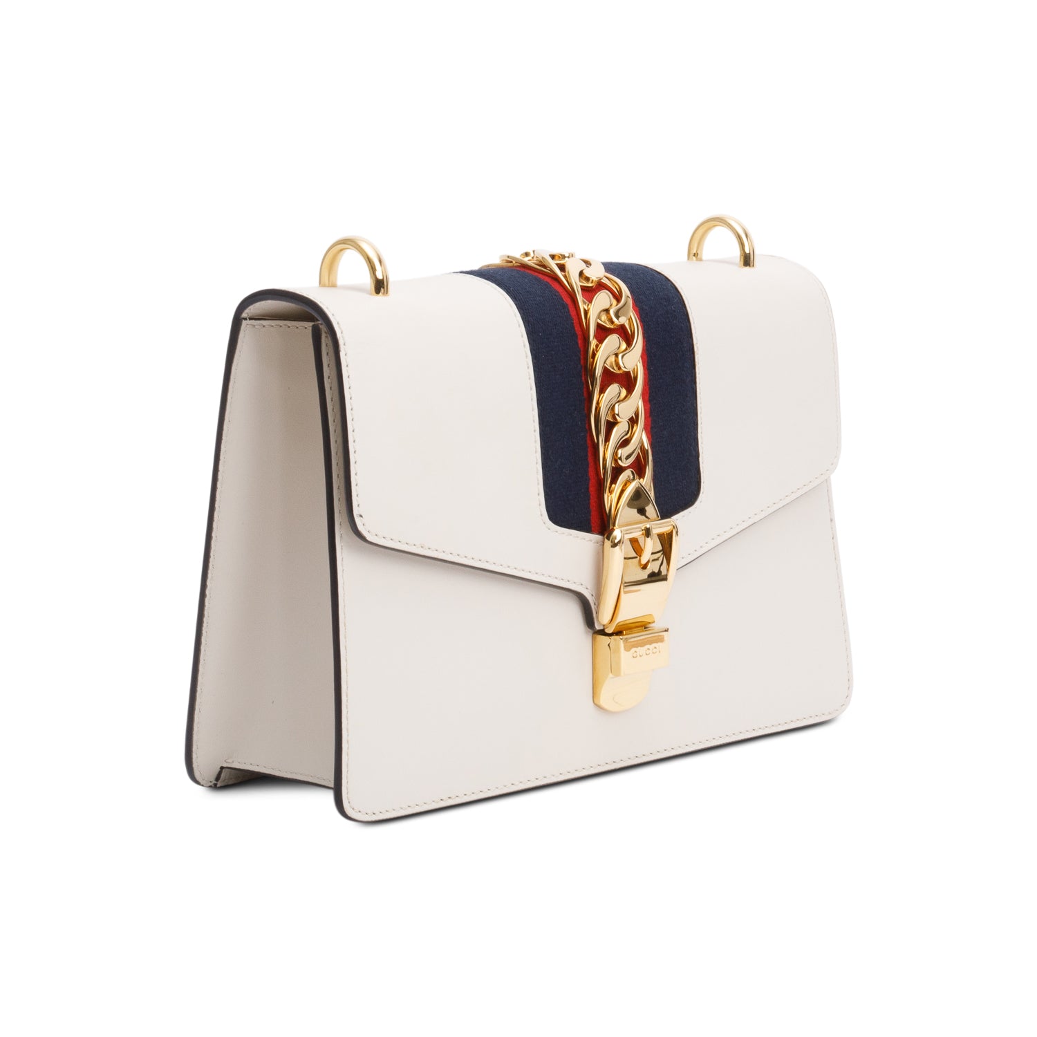 Gucci White Calfskin Leather Small Sylvie Handle Bag w/ Straps
