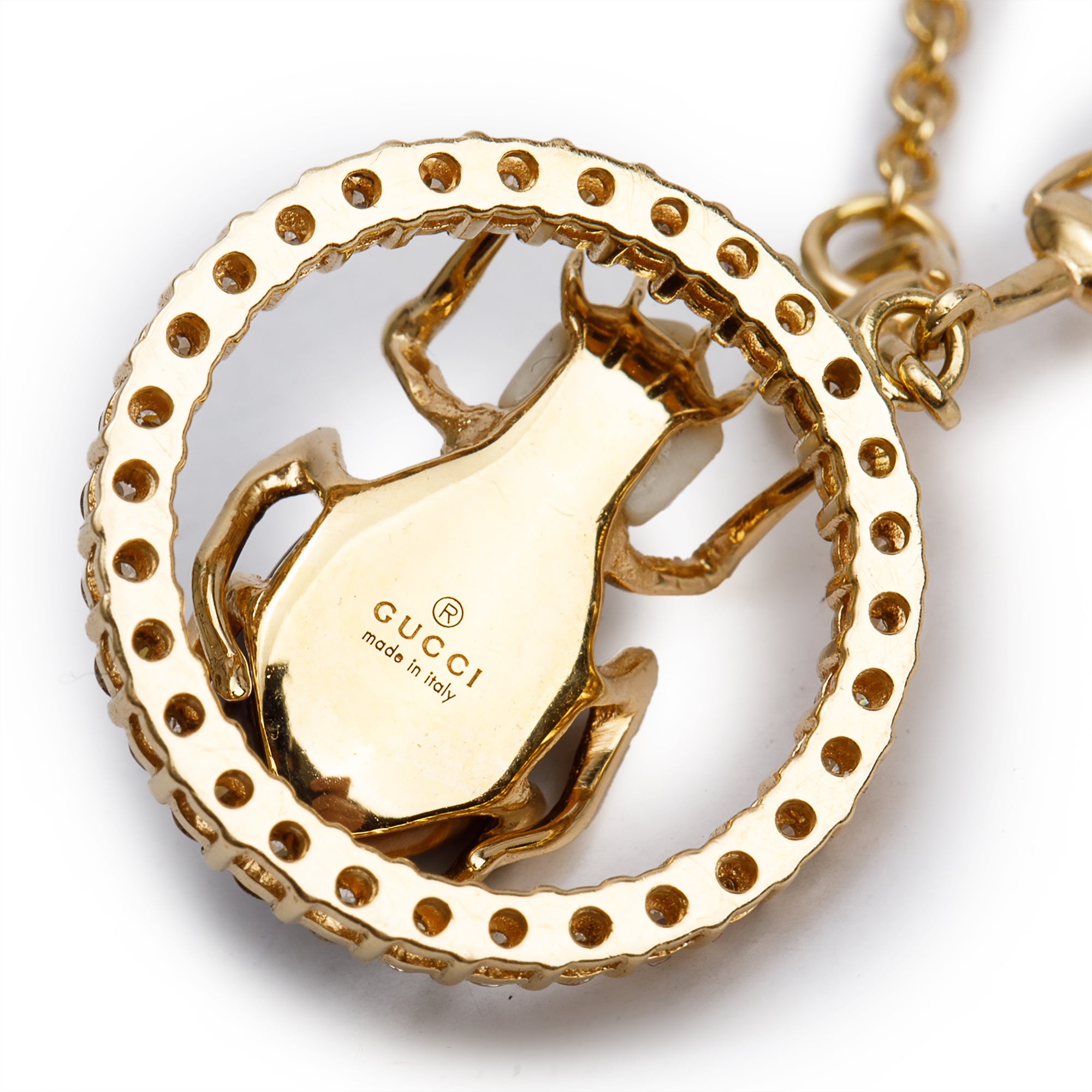 Gucci 18k Yellow Gold Diamond Scarab Beetle Pendant Necklace w/ Box