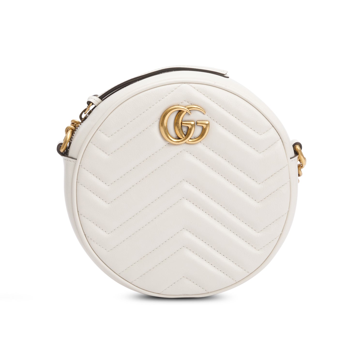 Gucci White GG Marmont Matelasse Leather Mini Round Shoulder Bag